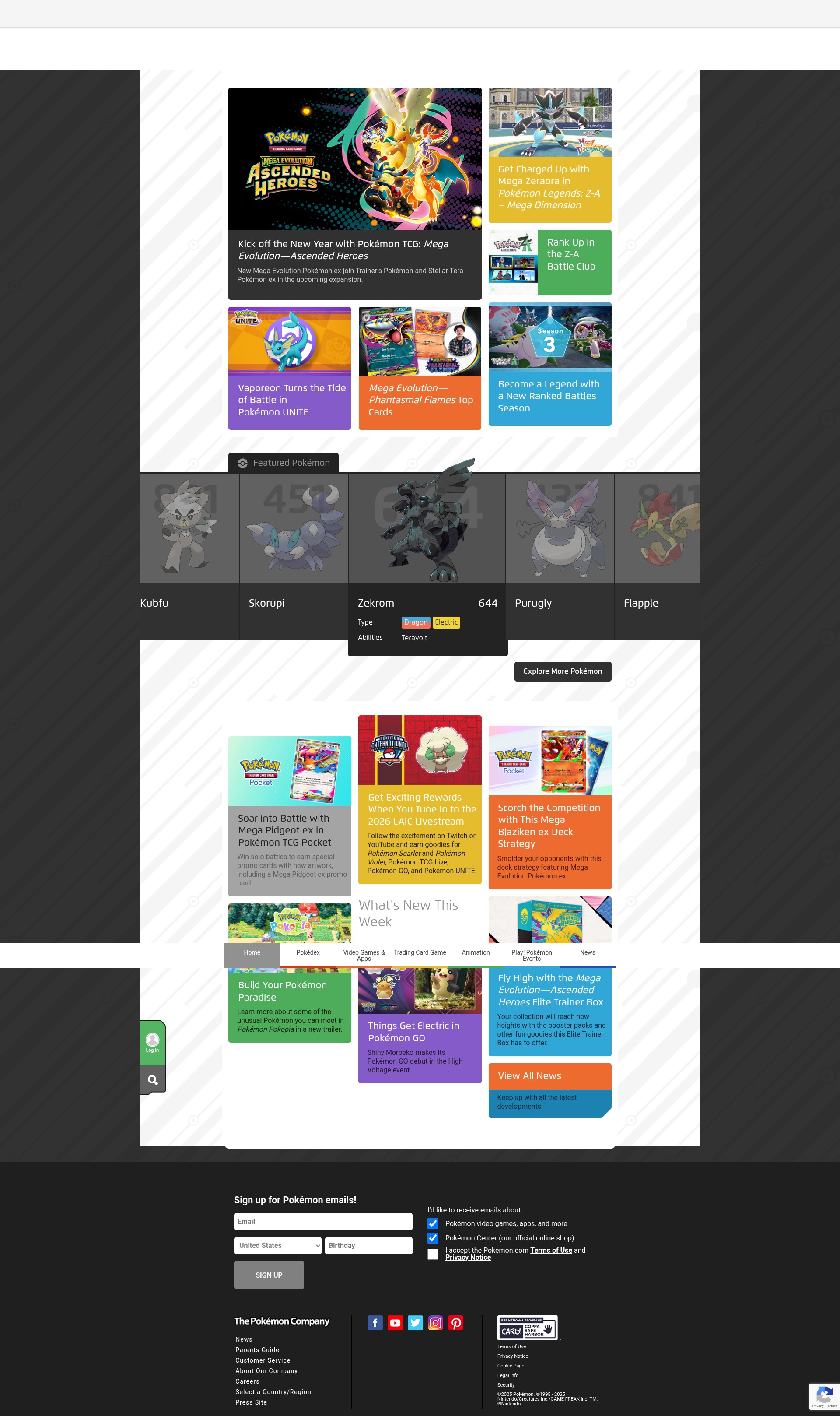 Screenshot of pokemon.com