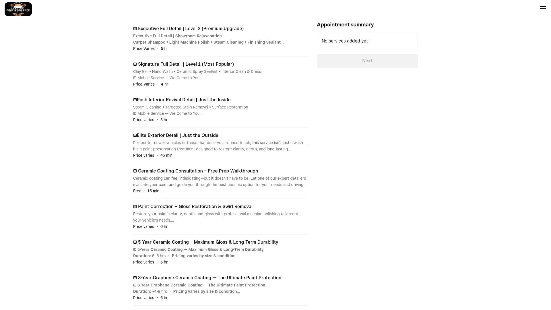 Screenshot of poshwashauto.com