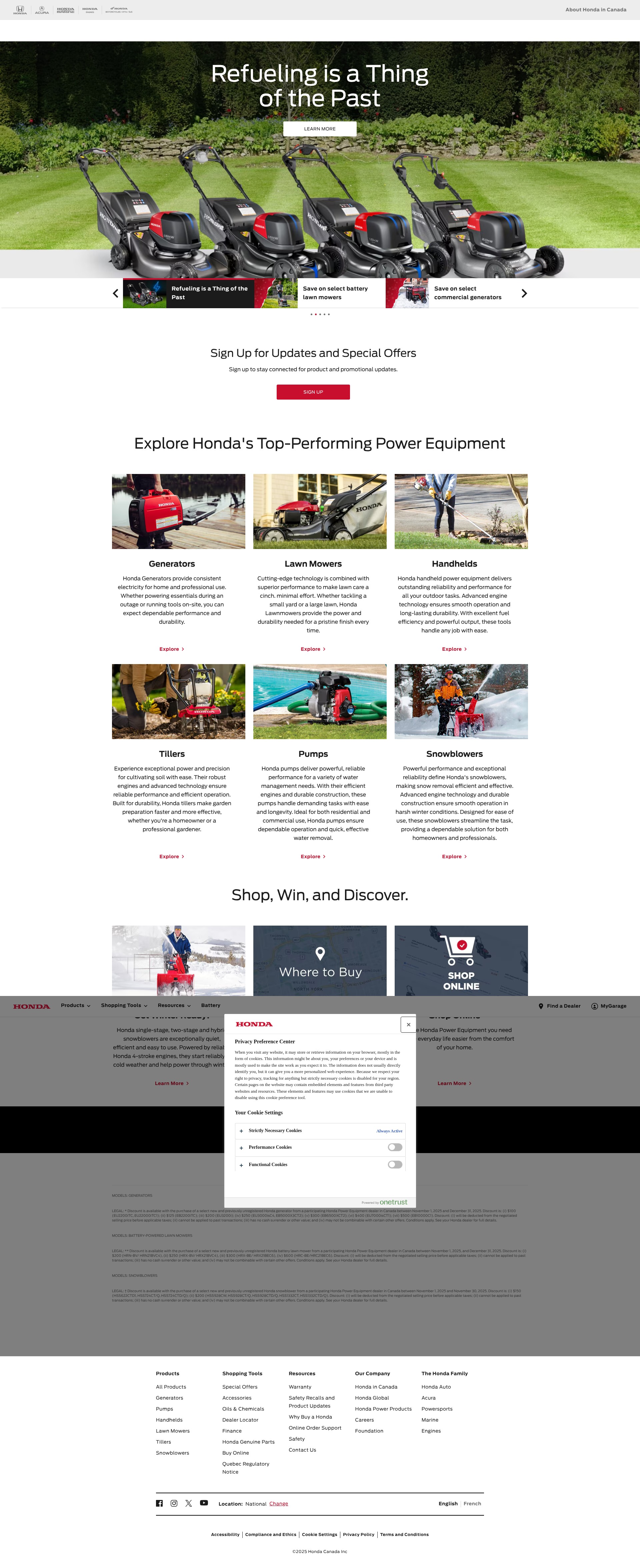 Screenshot of powerequipment.honda.ca