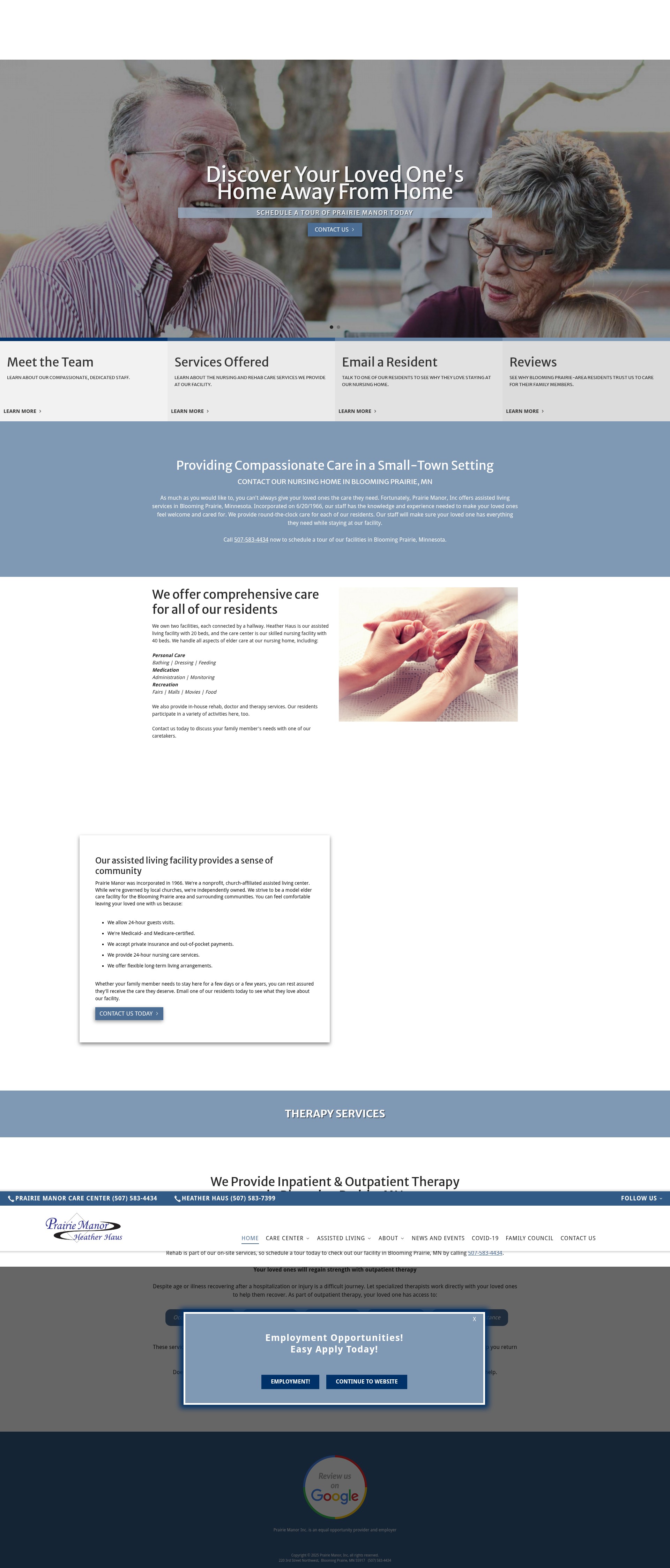 Screenshot of prairiemanorcare.com