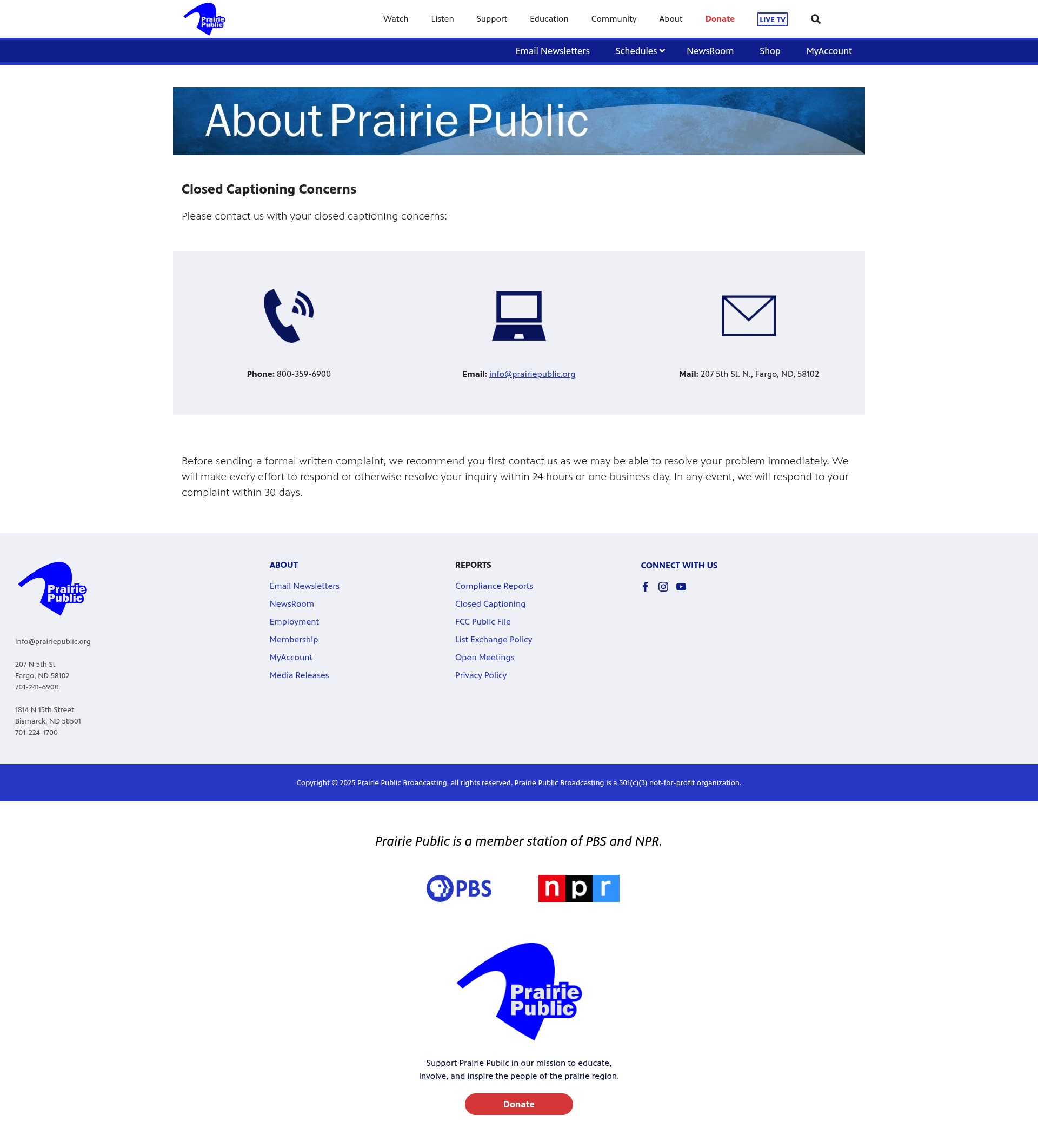 Screenshot of prairiepublic.org