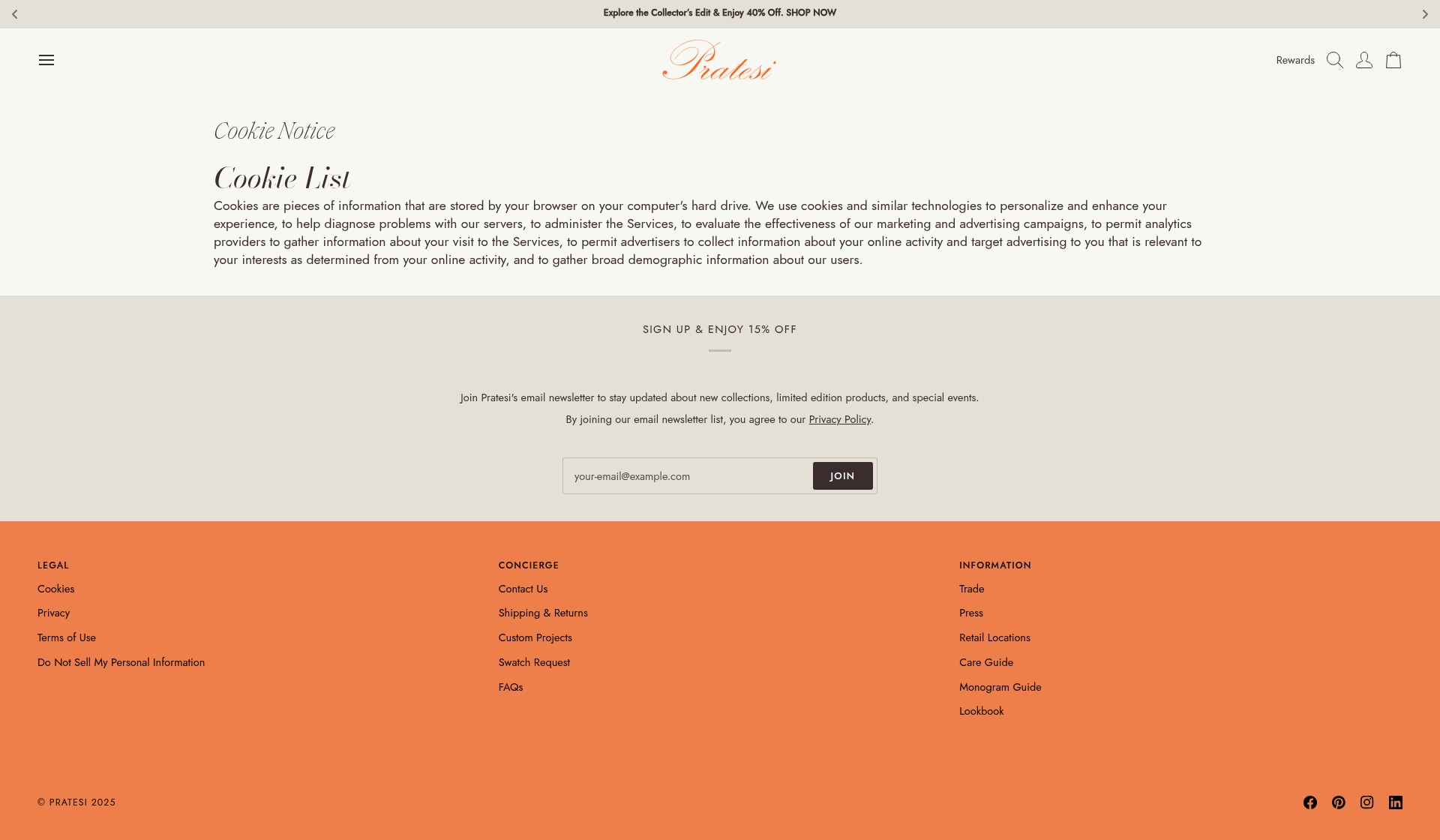 Screenshot of pratesi.com
