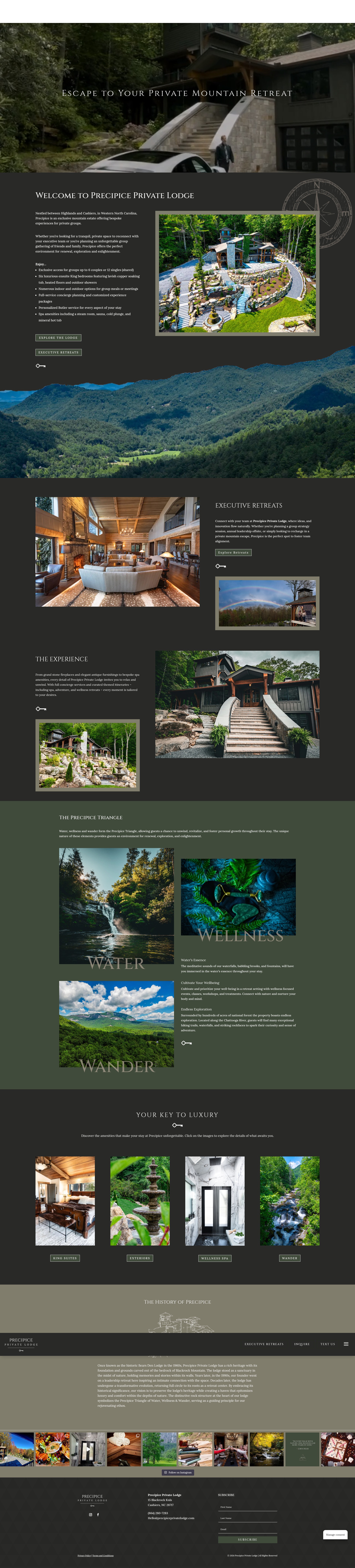 Screenshot of precipiceprivatelodge.com