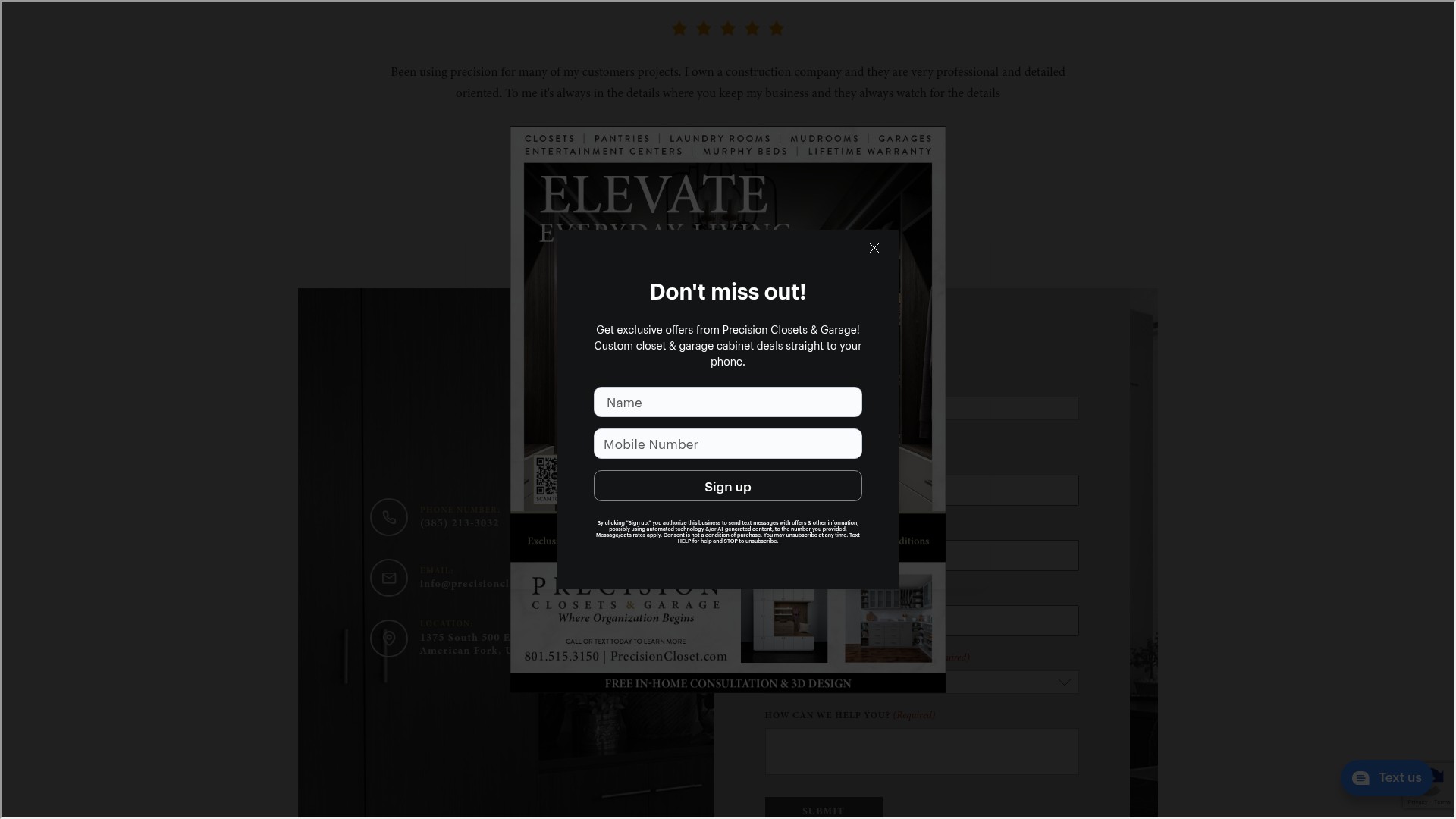 Screenshot of precisioncloset.com