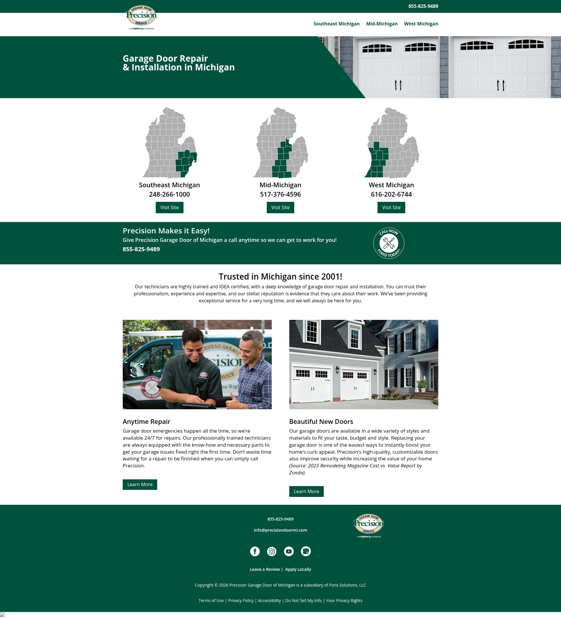 Screenshot of precisiondoormi.com