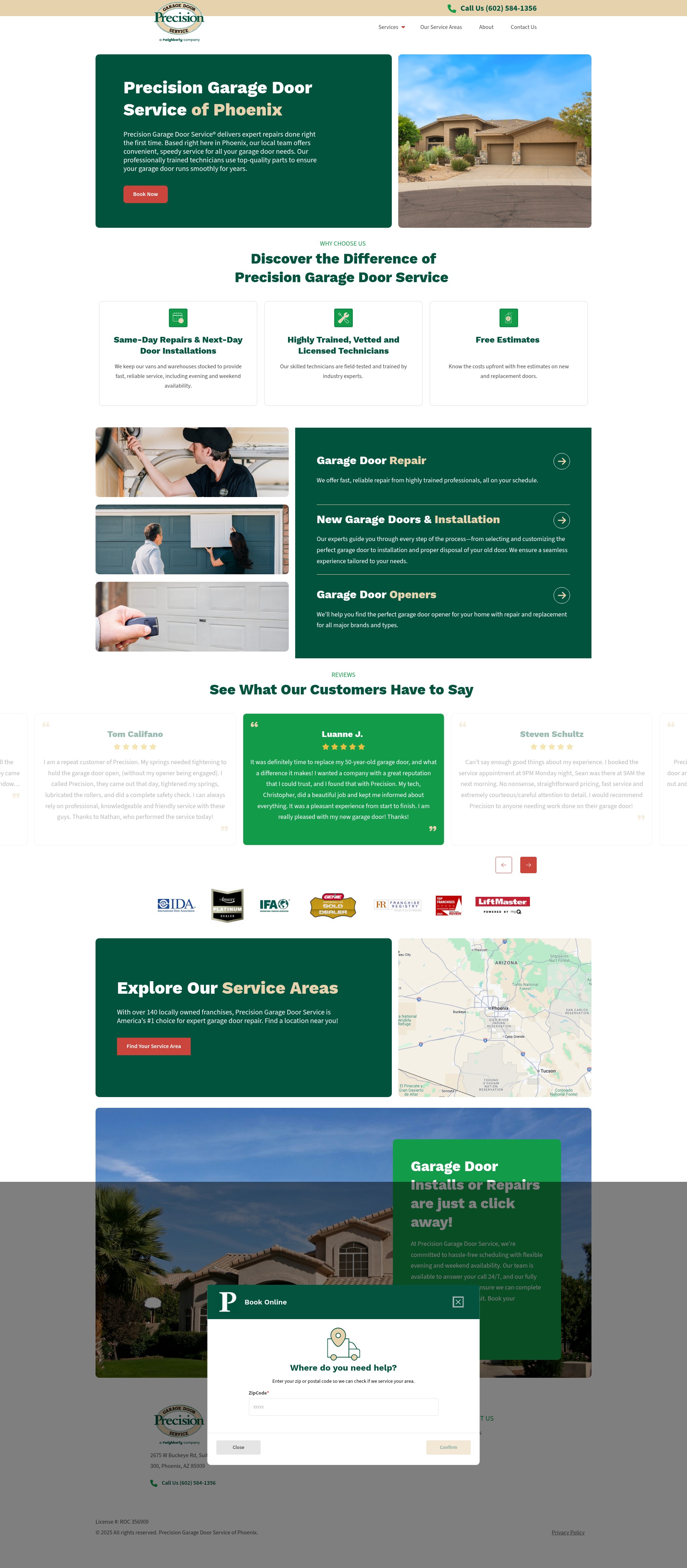 Screenshot of precisiongarageaz.com