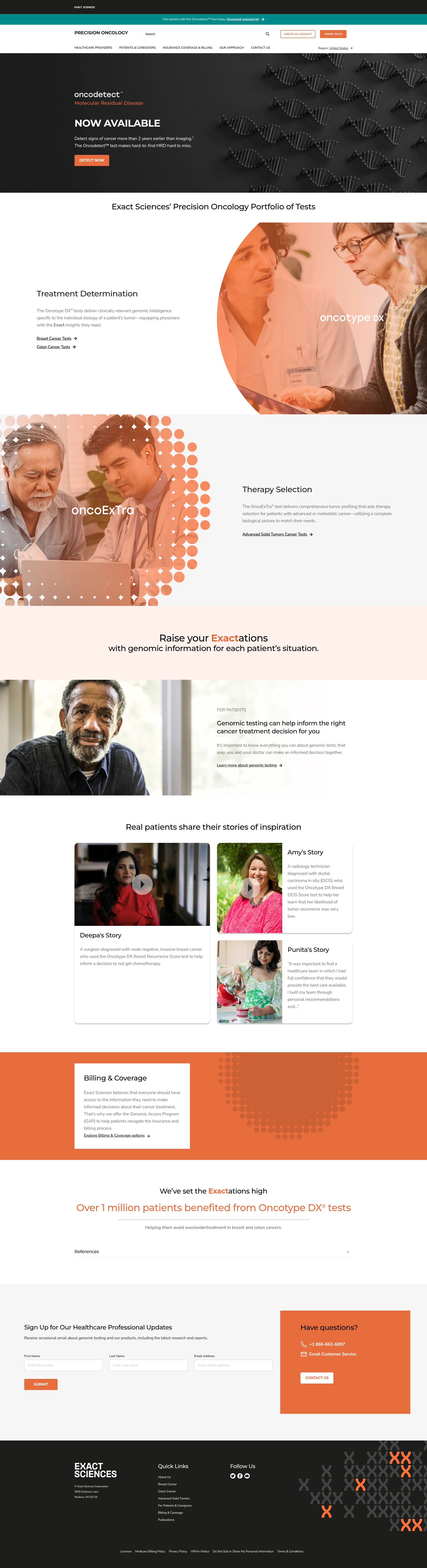 Screenshot of precisiononcology.exactsciences.com