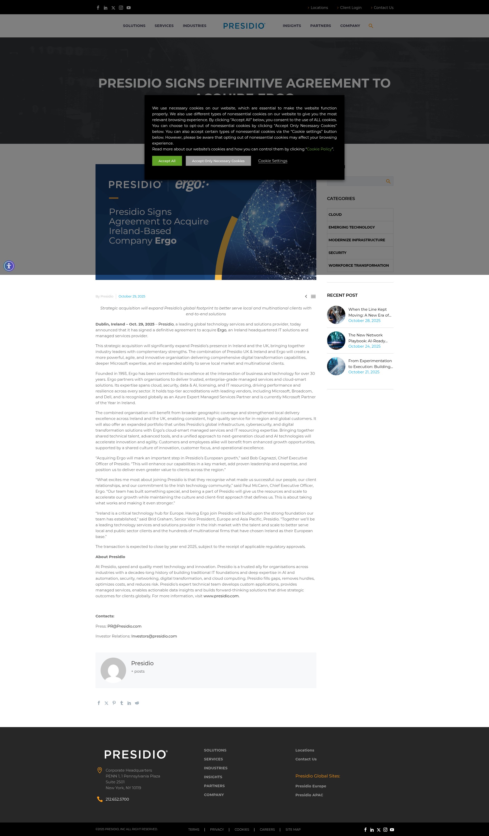 Screenshot of presidio.com