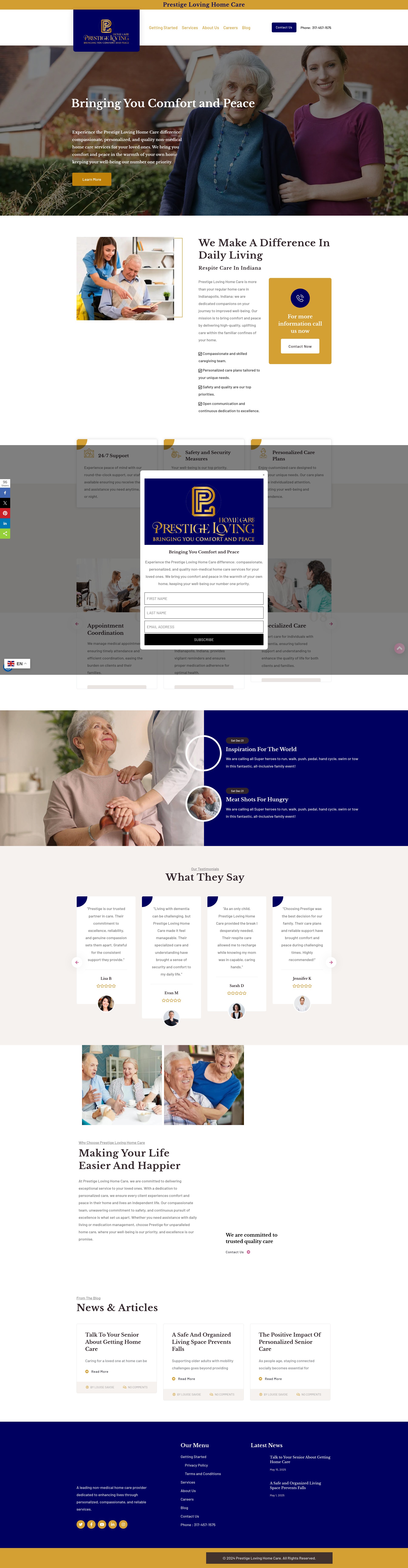 Screenshot of prestigelovinghomecare.com