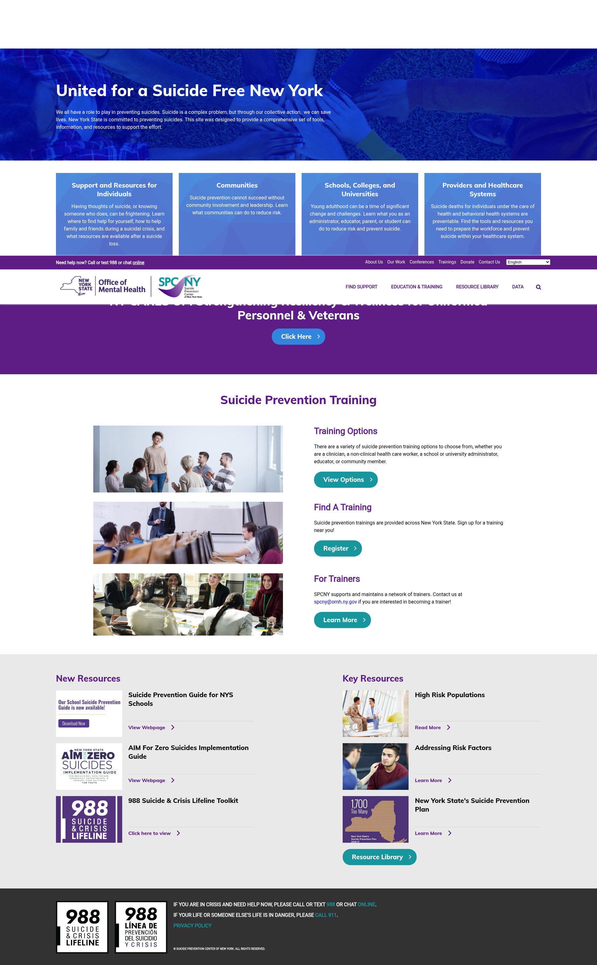 Screenshot of preventsuicideny.org
