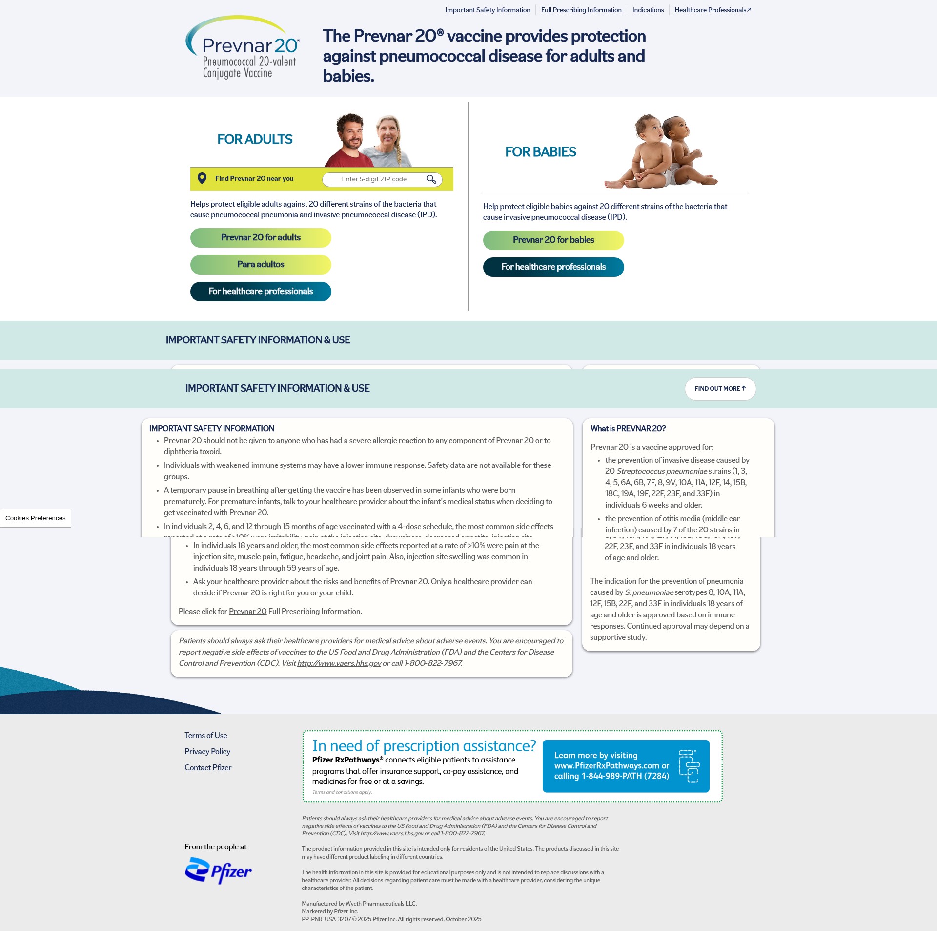 Screenshot of prevnar20.com