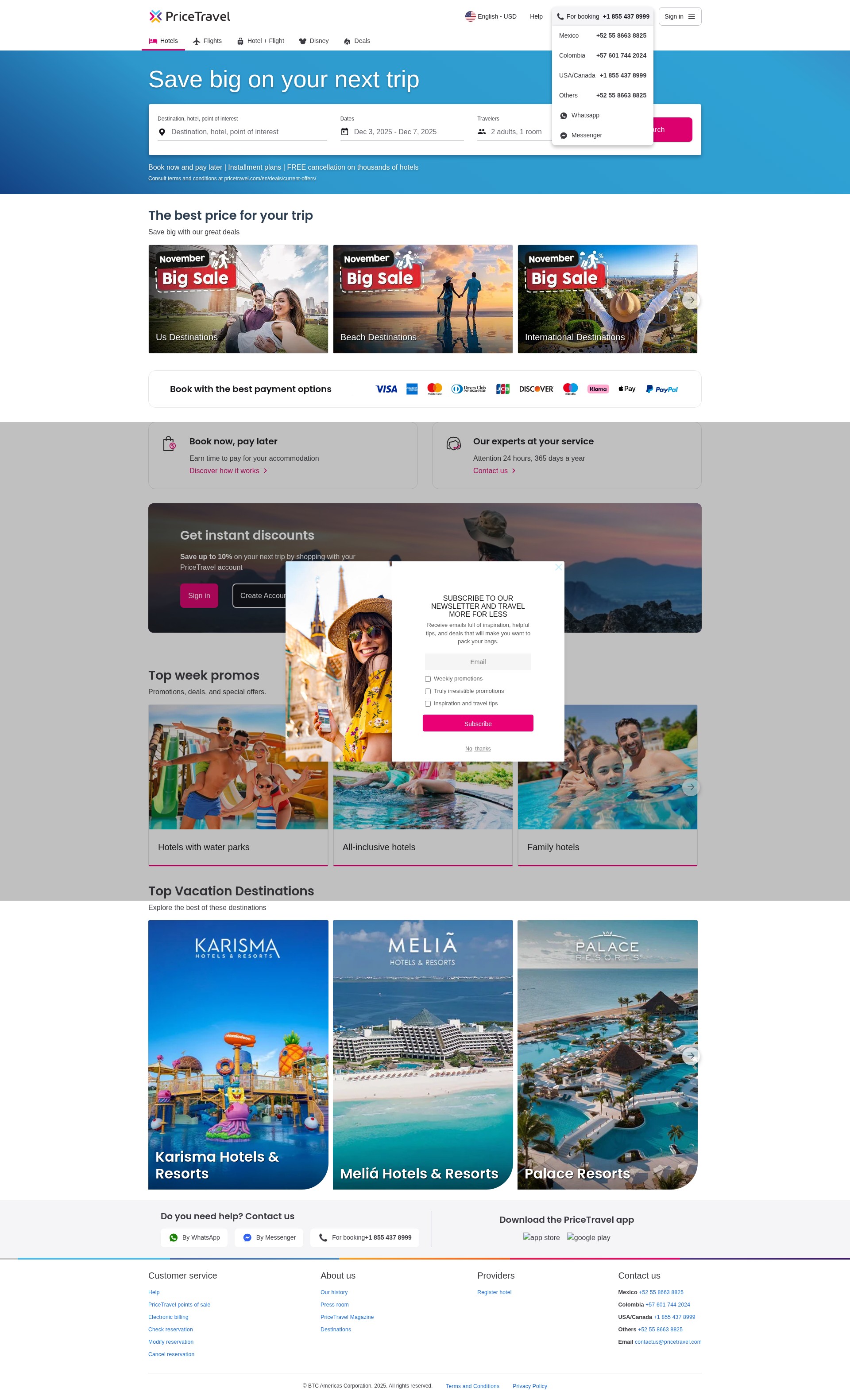 Screenshot of pricetravel.com