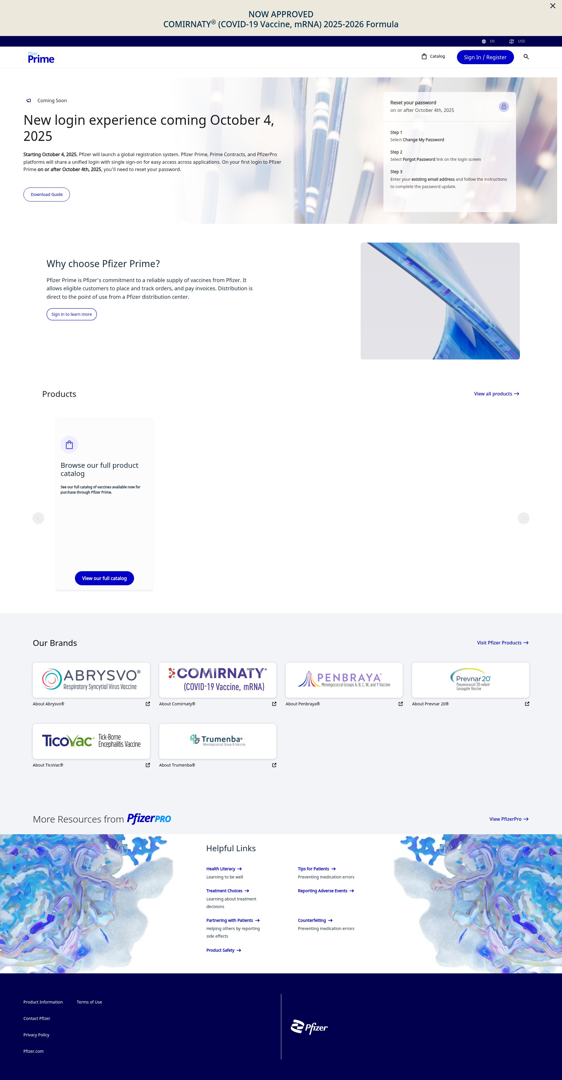 Screenshot of primevaccines.pfizer.com
