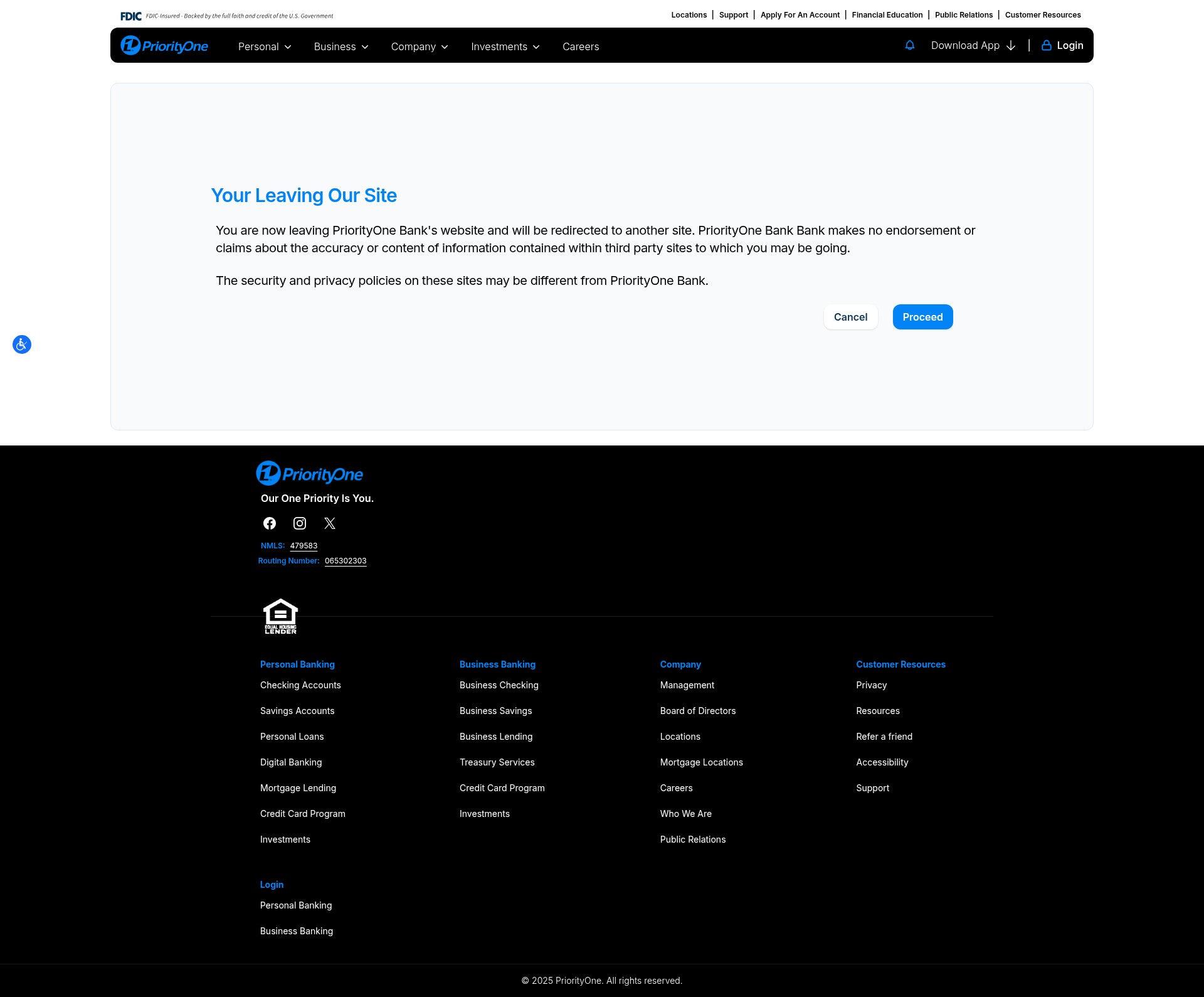 Screenshot of priorityonebank.com
