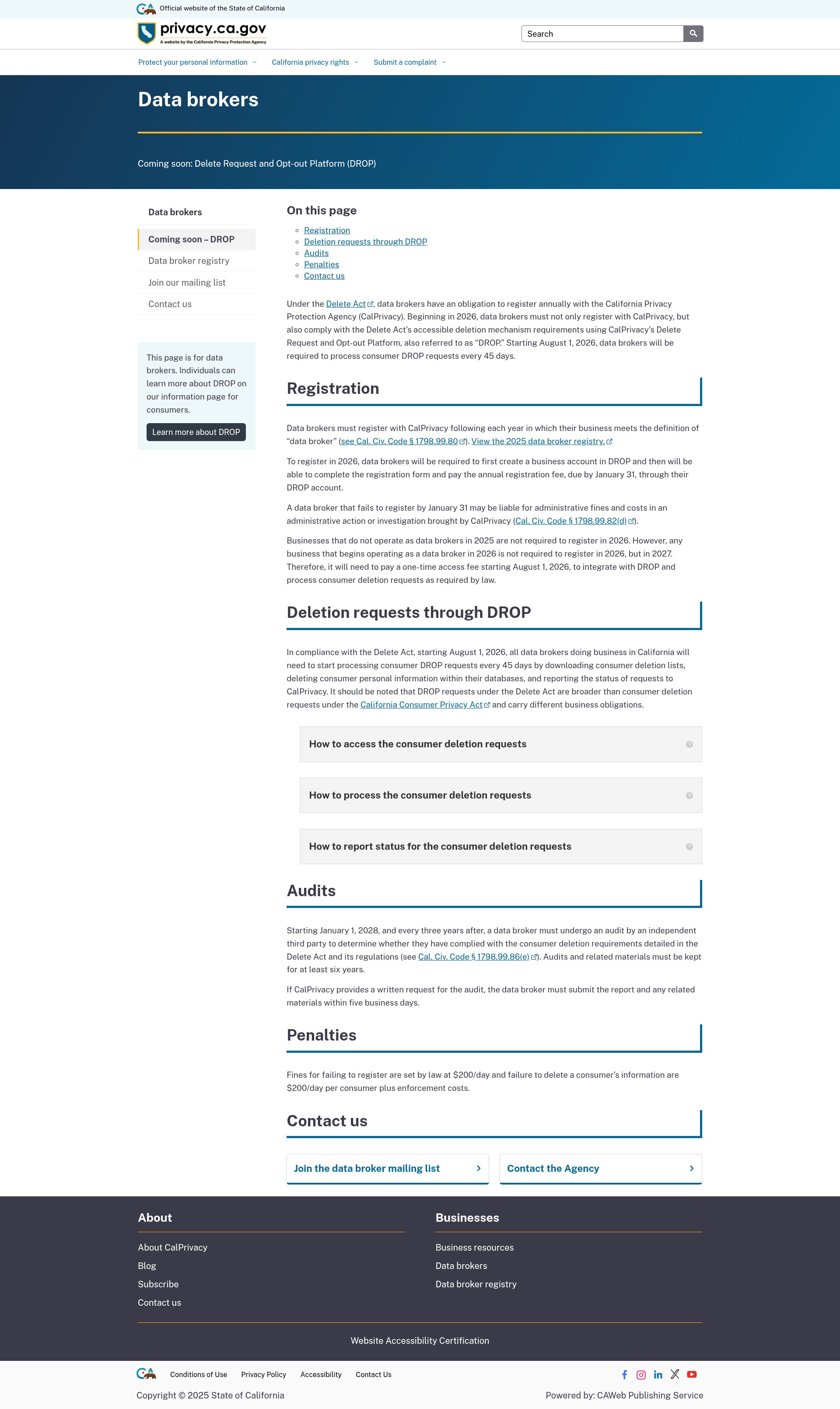 Screenshot of privacy.ca.gov