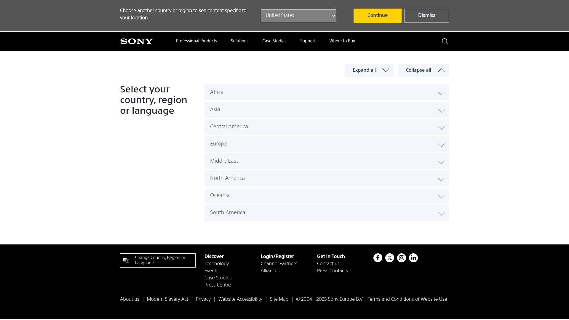 Screenshot of pro.sony