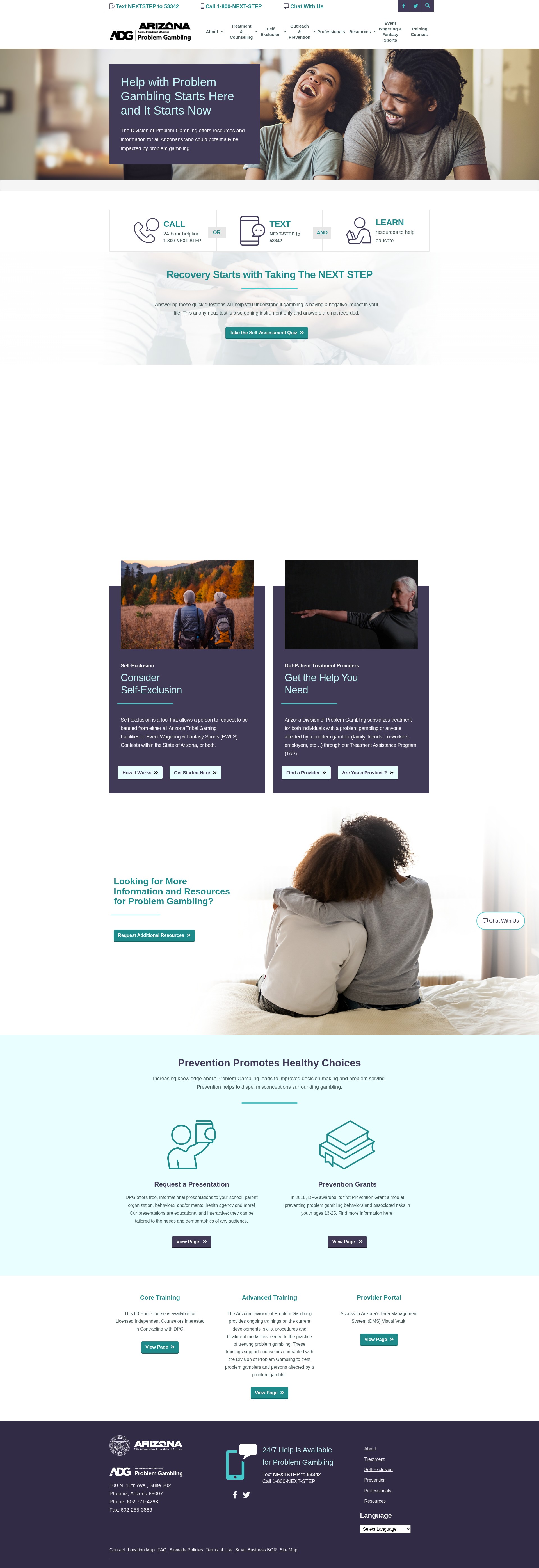 Screenshot of problemgambling.az.gov
