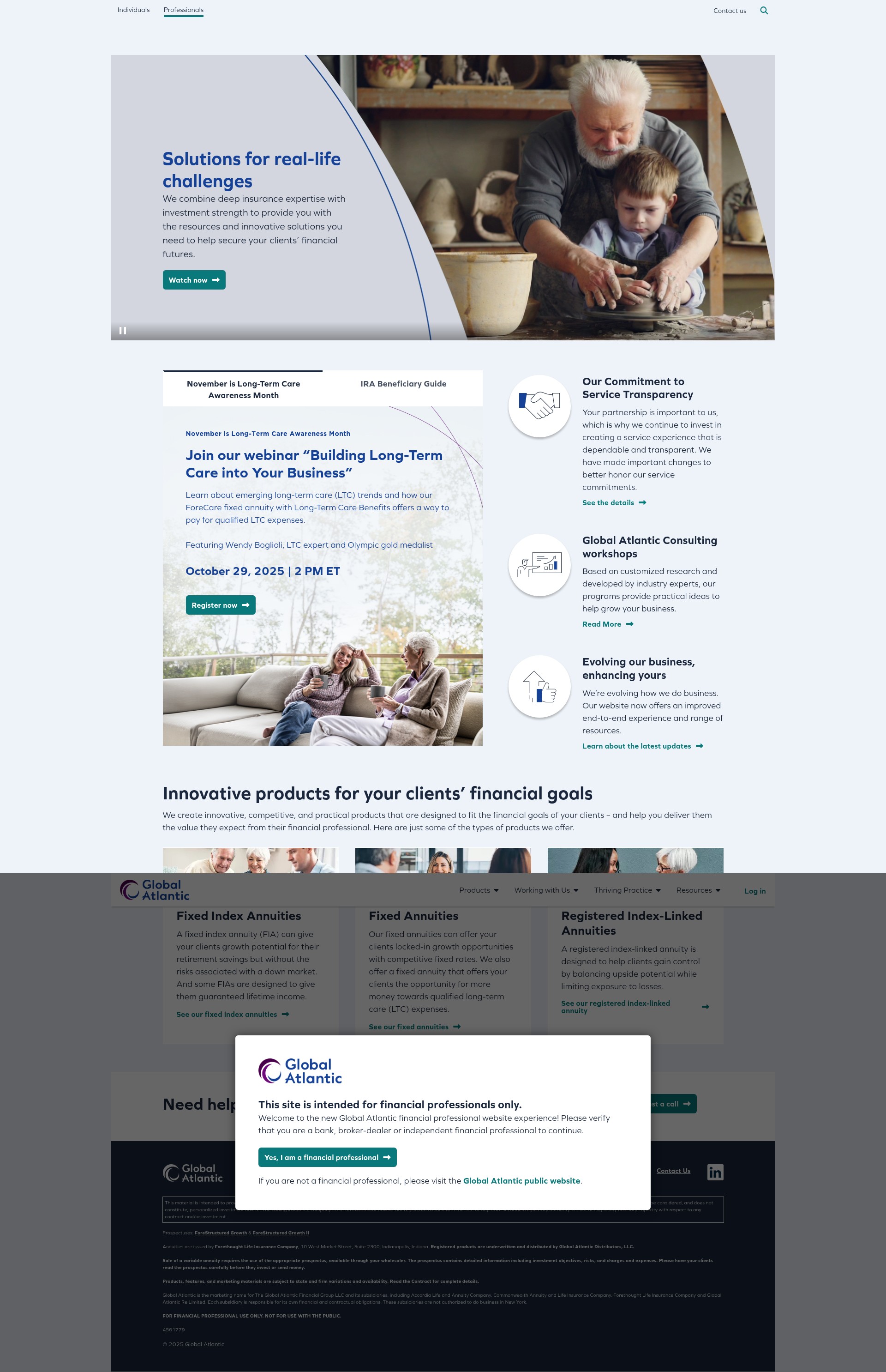 Screenshot of professionals.globalatlantic.com