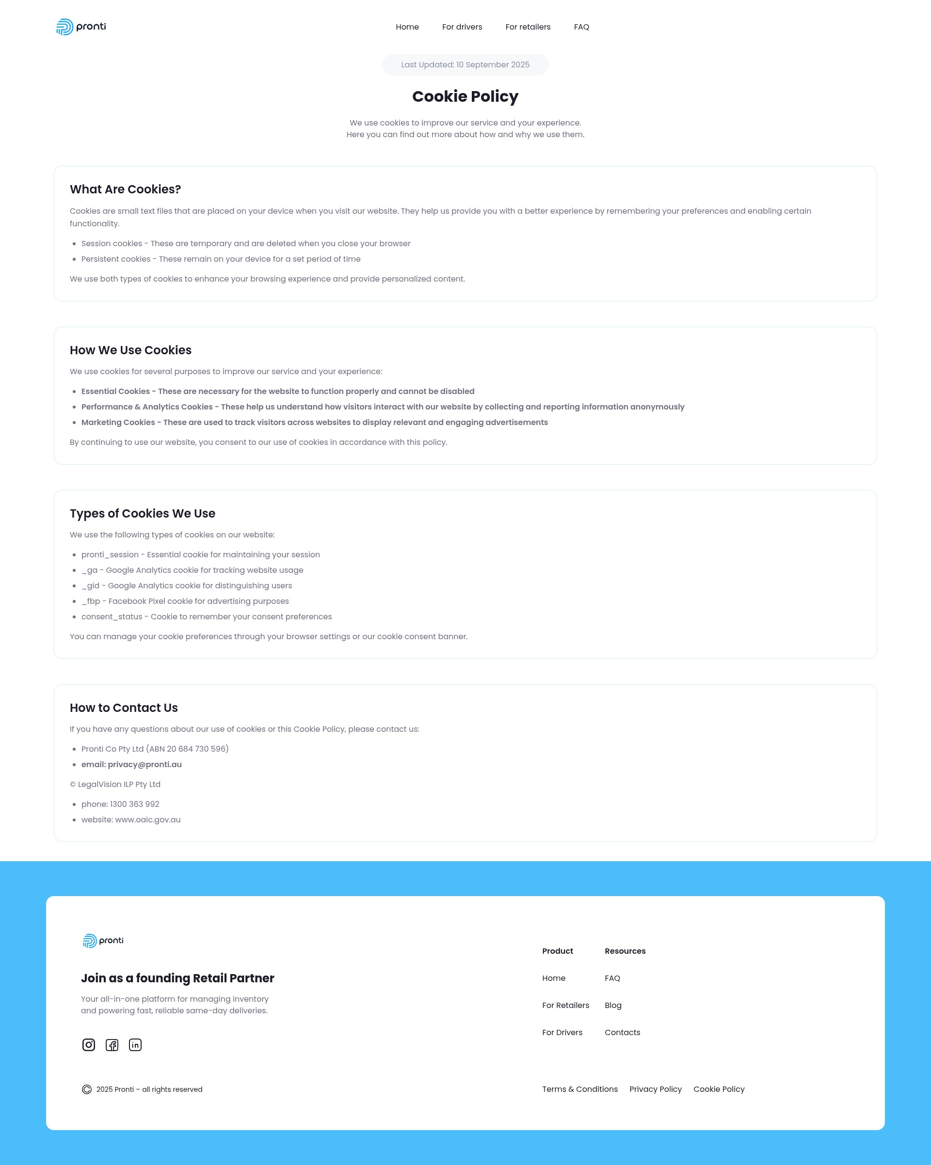 Screenshot of prontiapp.com.au