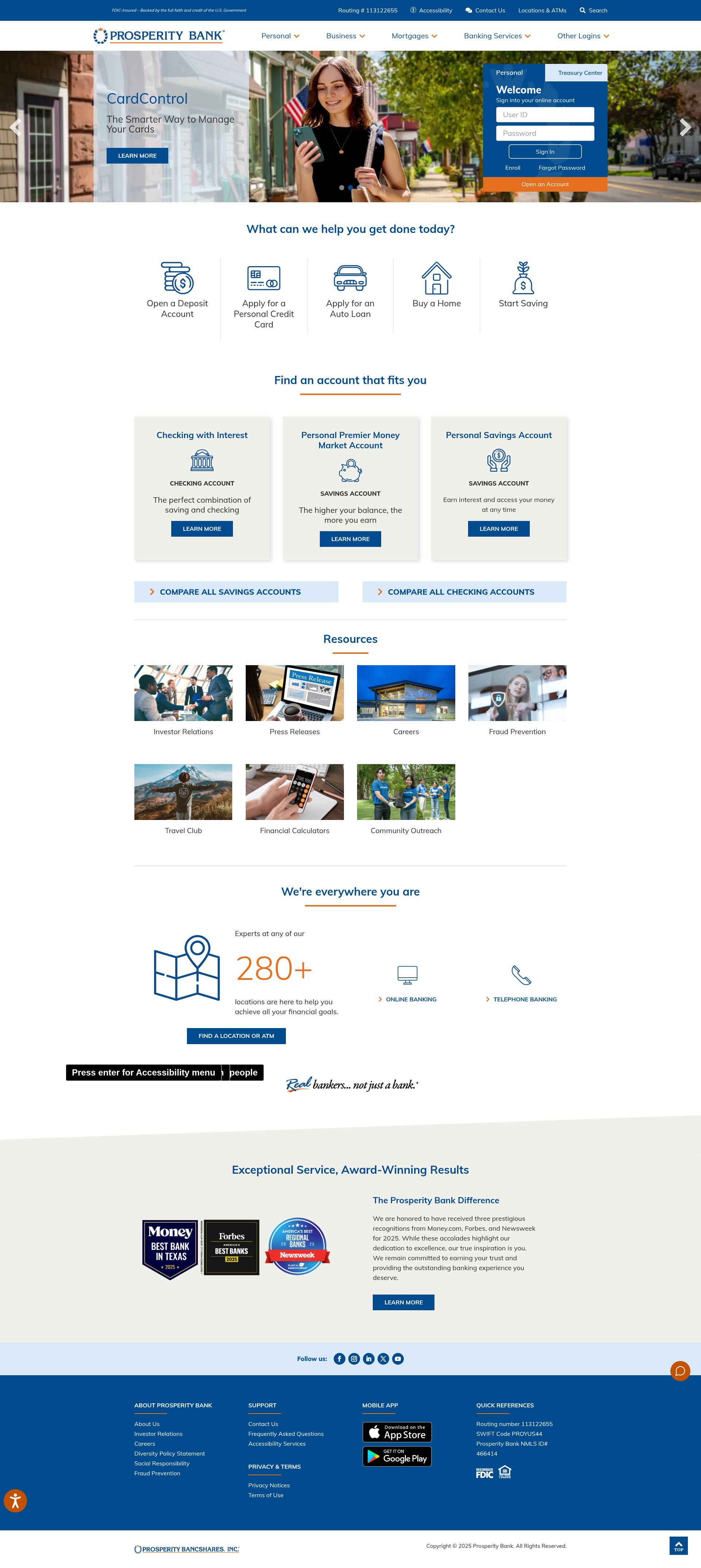 Screenshot of prosperitybankusa.com