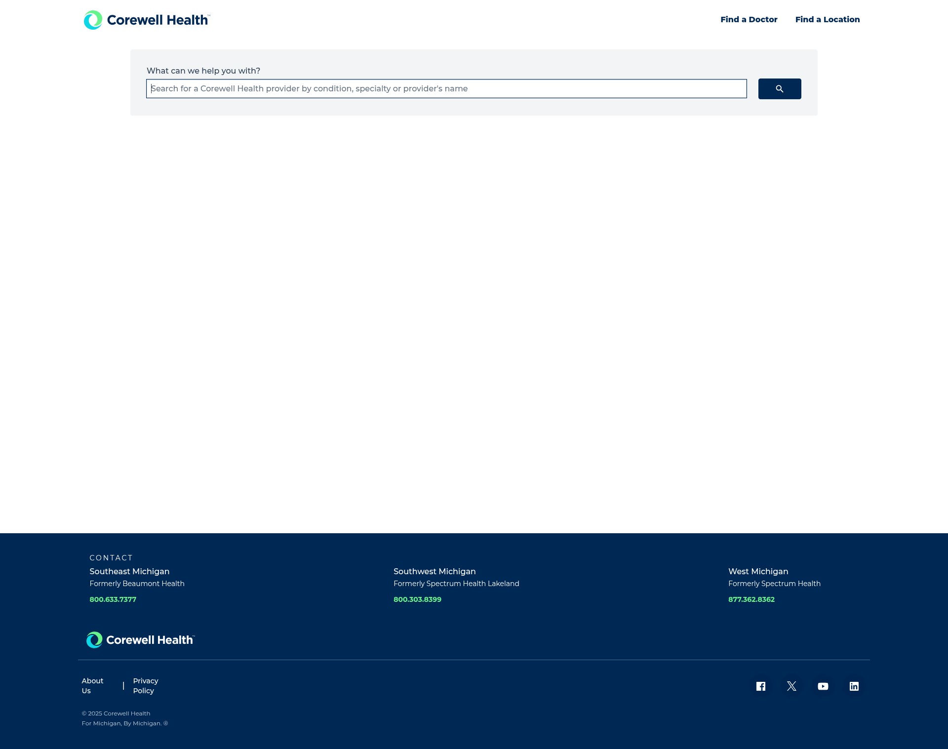 Screenshot of providers.corewellhealth.org