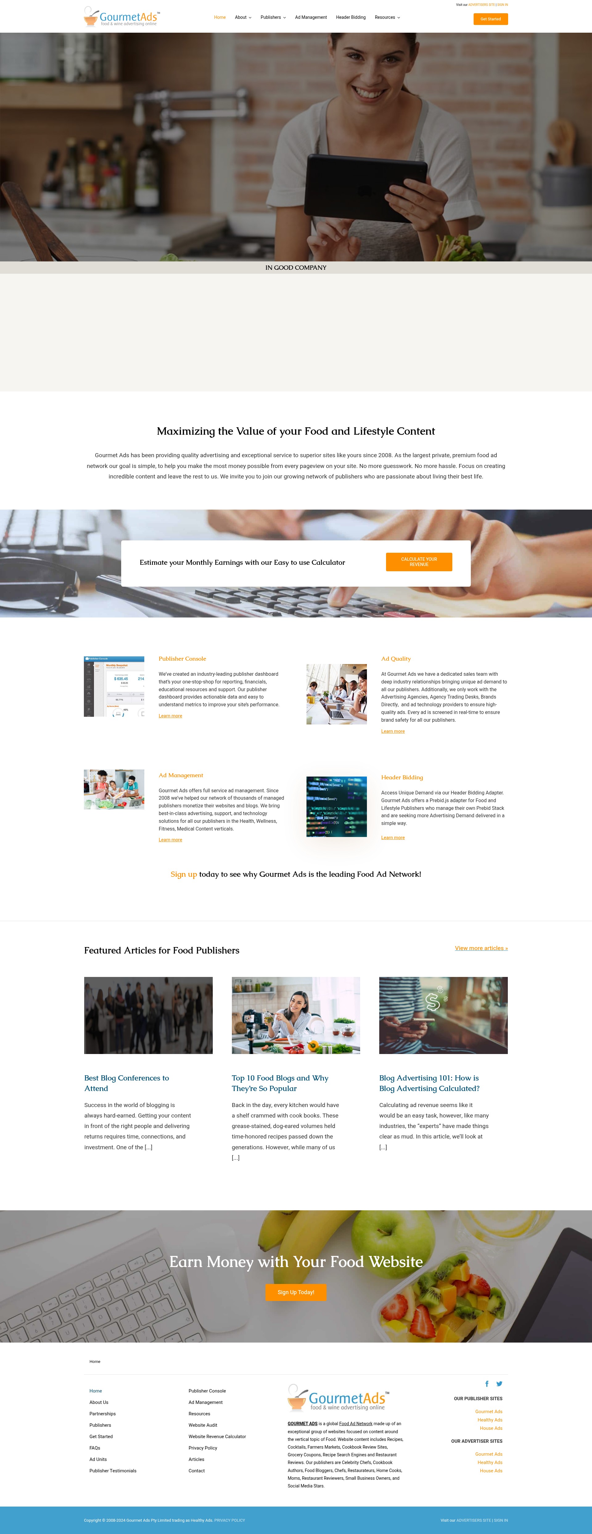 Screenshot of publishers.gourmetads.com