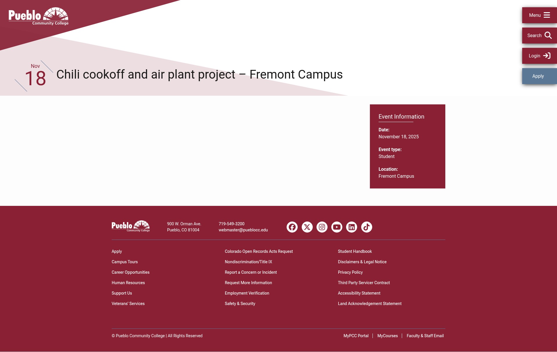 Screenshot of pueblocc.edu