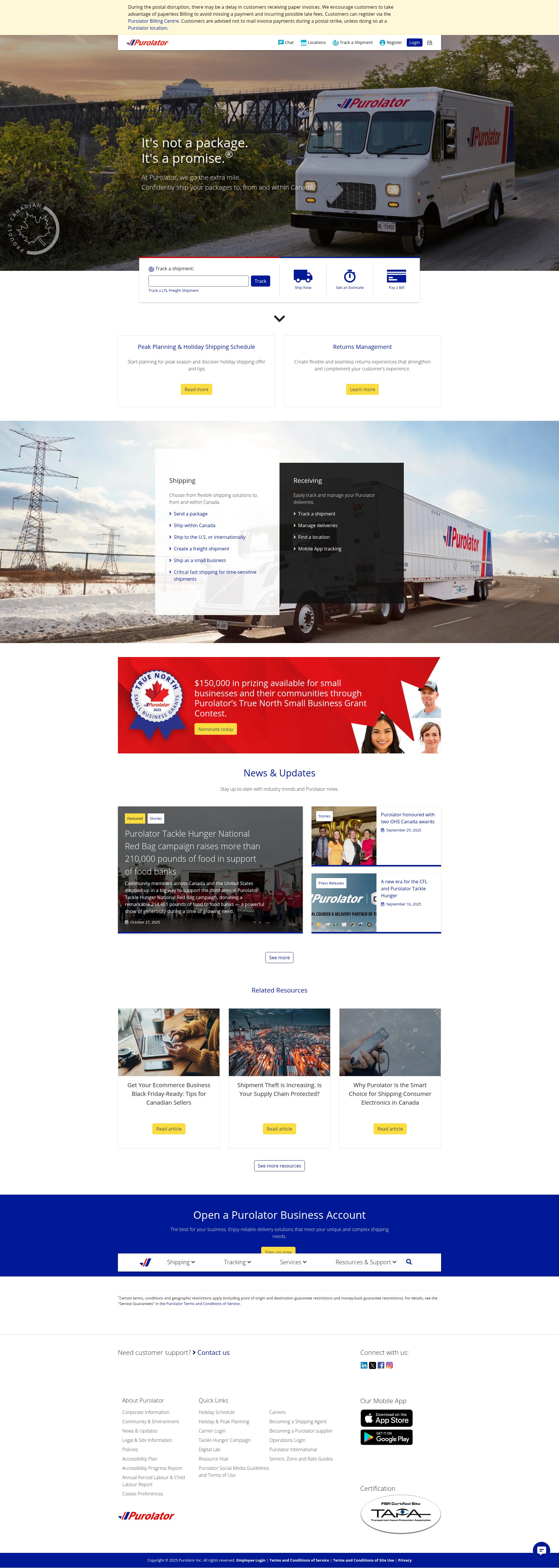 Screenshot of purolator.com