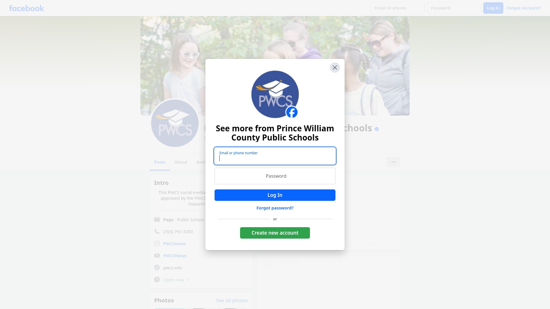 Screenshot of pwcs.edu