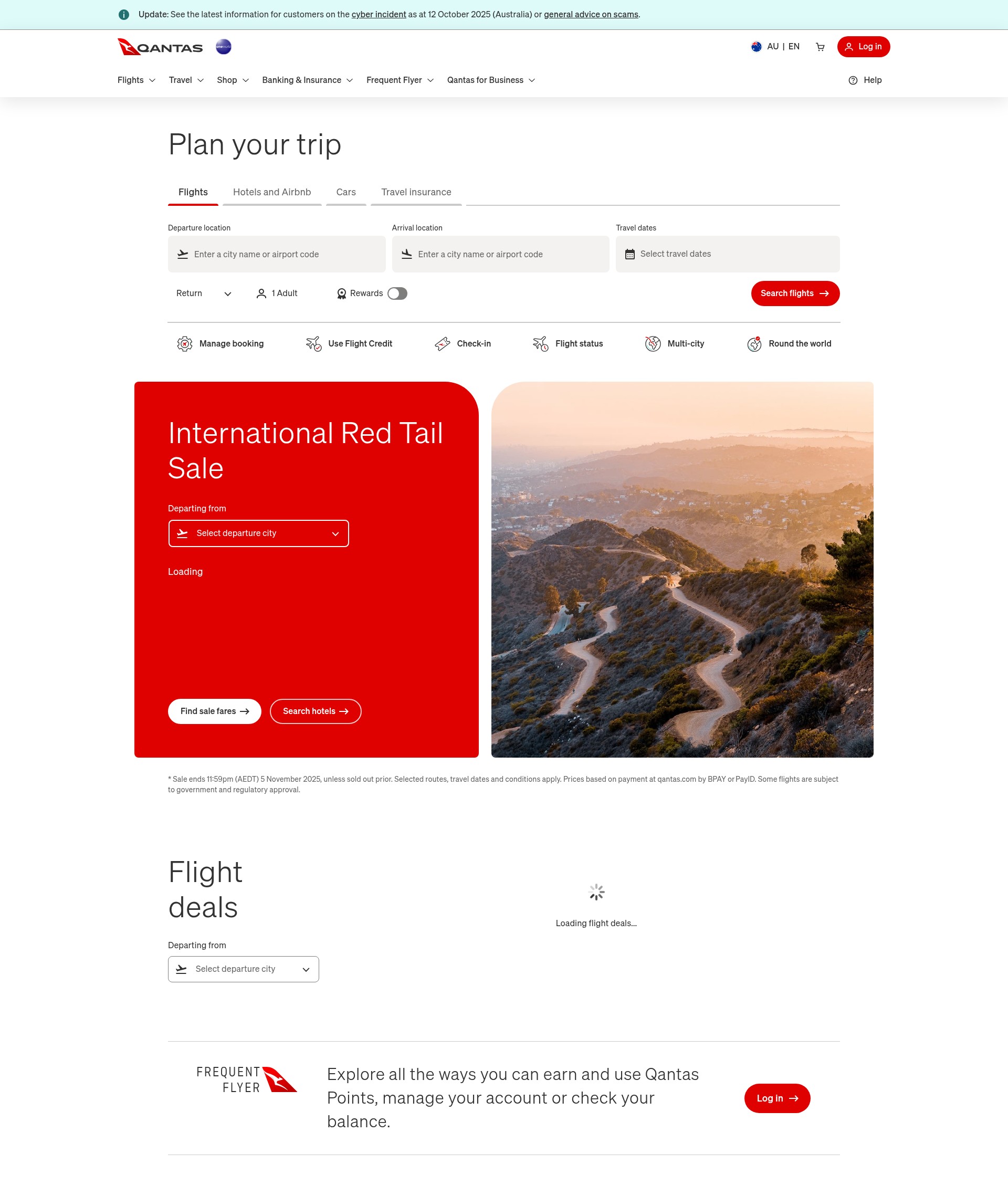 Screenshot of qantas.com.au