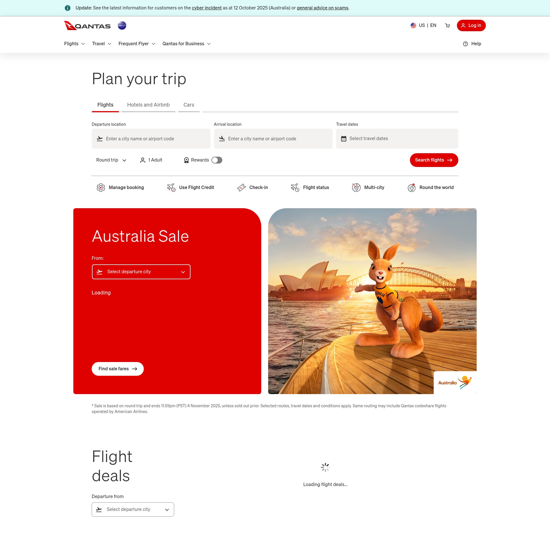 Screenshot of qantas.com
