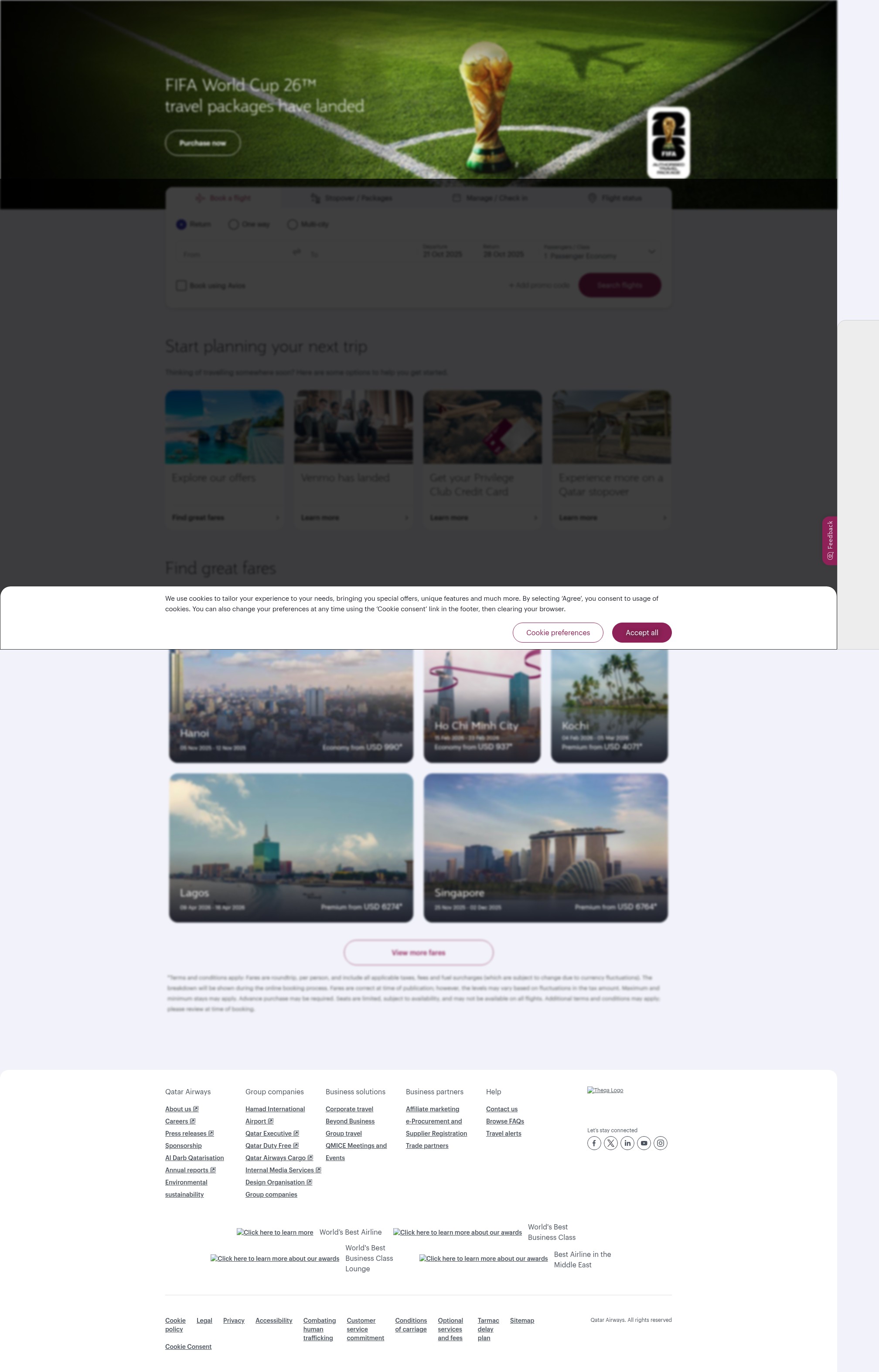 Screenshot of qatarairways.com