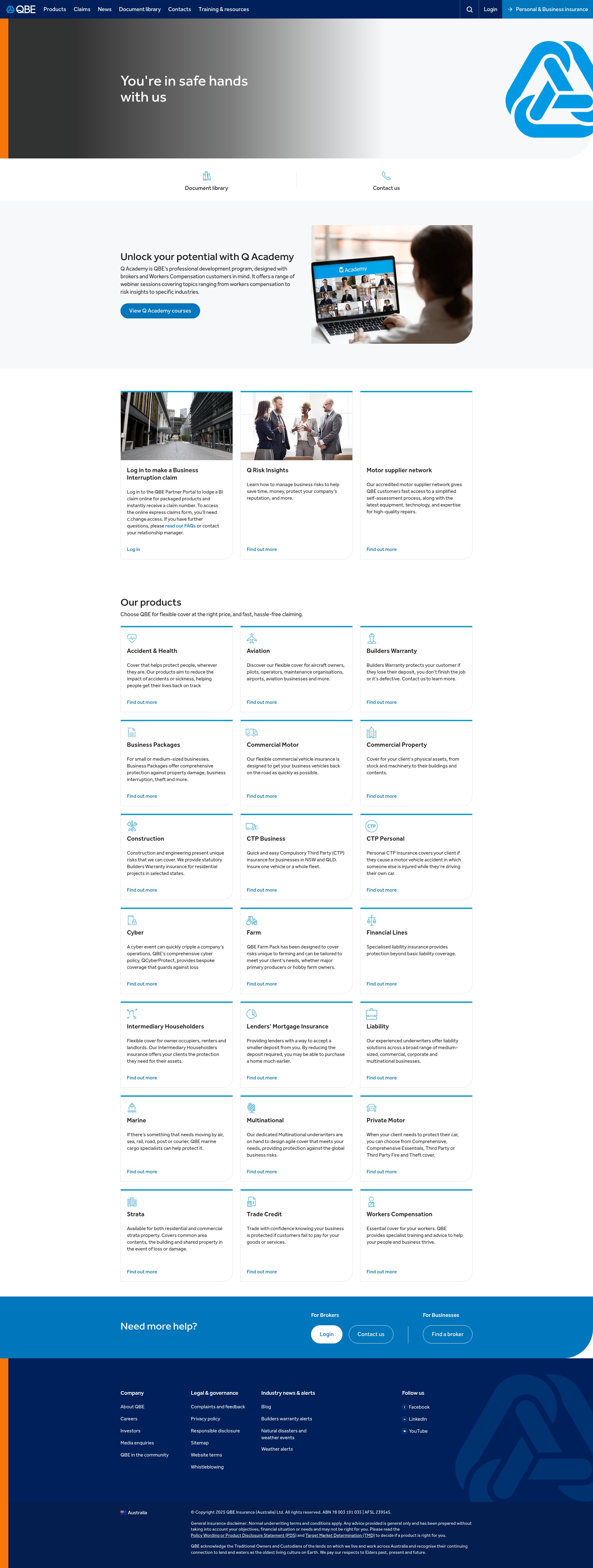 Screenshot of qbe.com.au