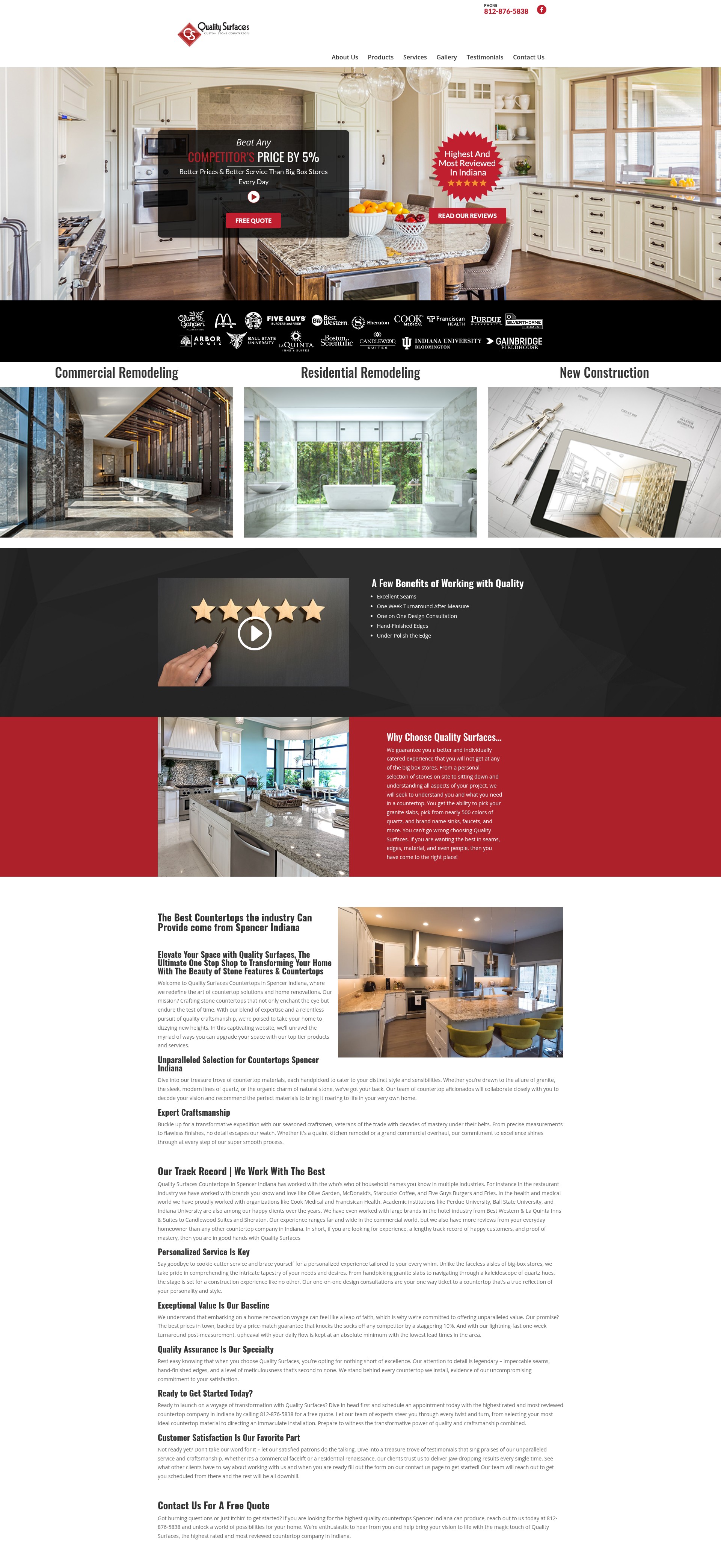 Screenshot of qualitysurfacesin.com
