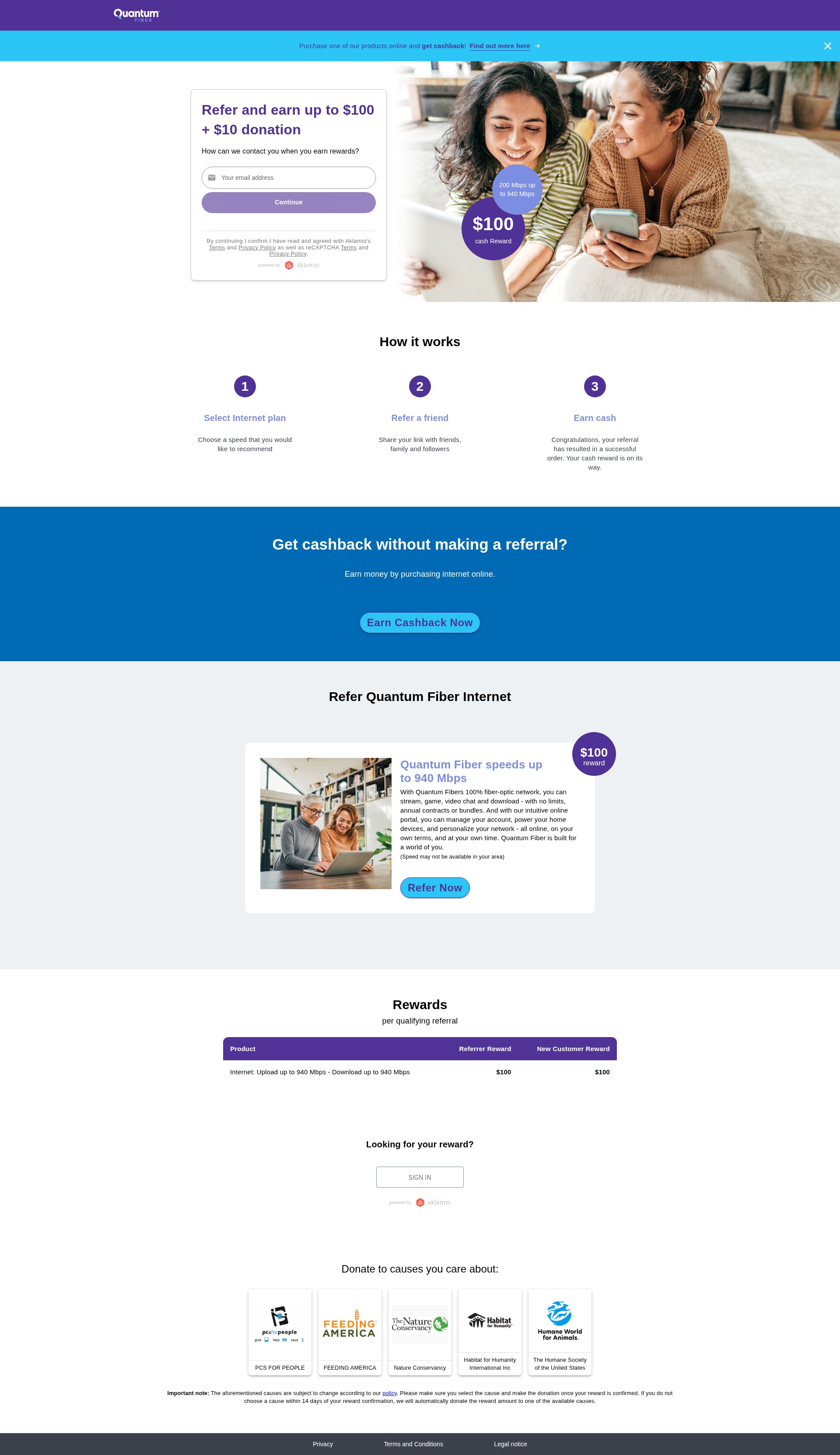 Screenshot of quantumfiber.aklamio.com