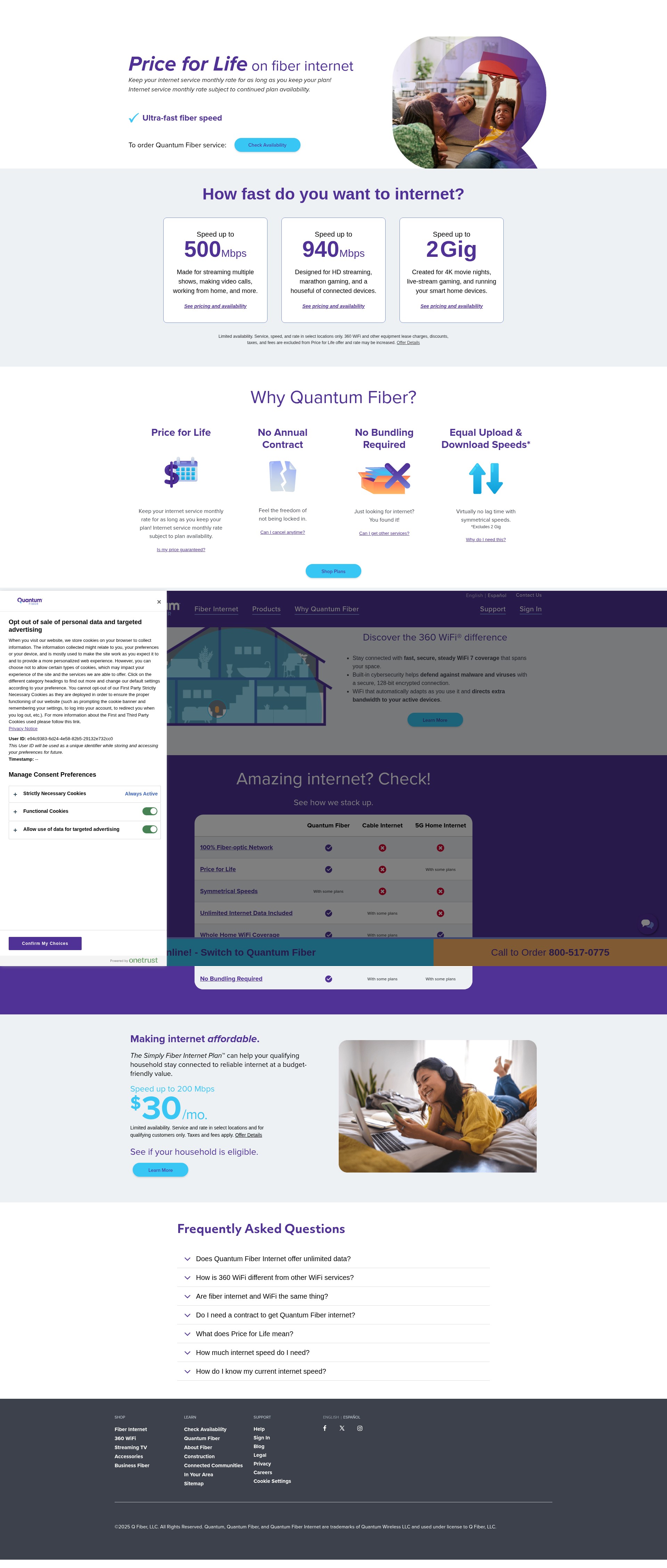 Screenshot of quantumfiber.com
