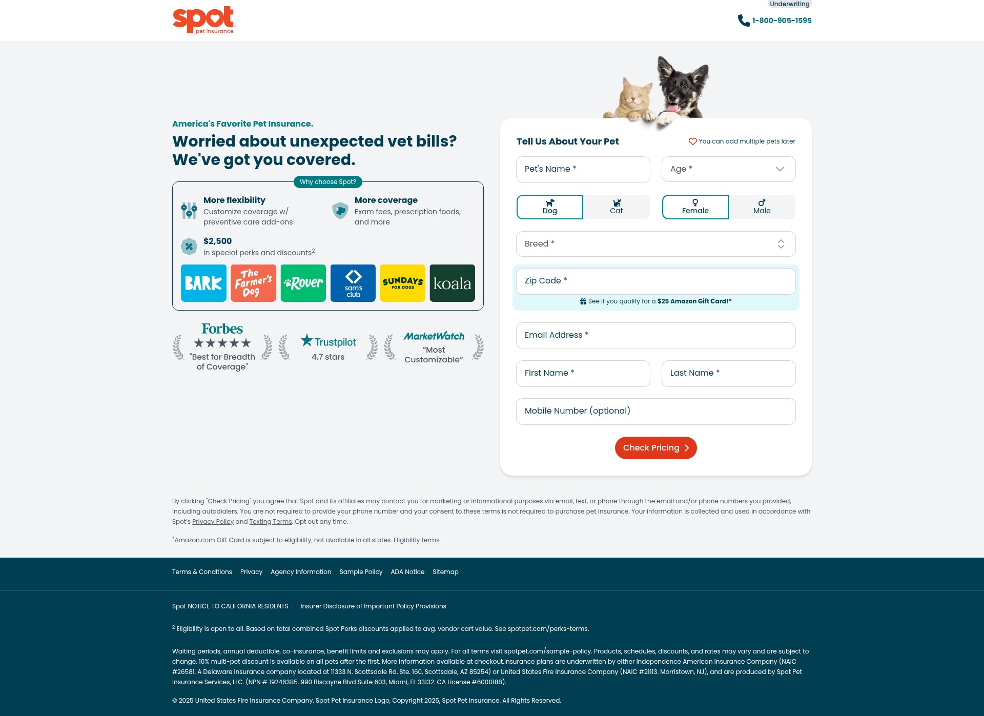 Screenshot of quote.spotpet.com