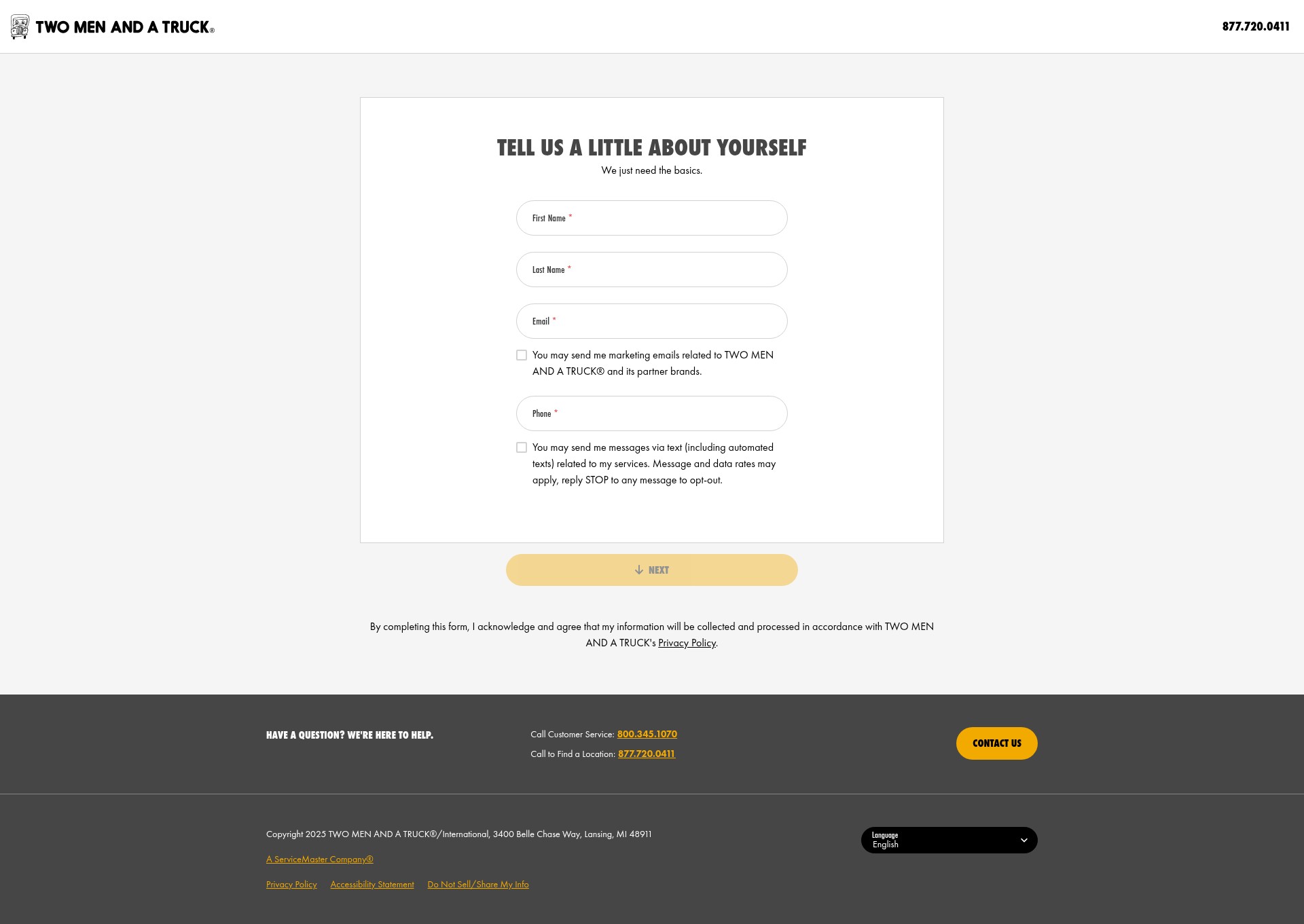 Screenshot of quote.twomenandatruck.com