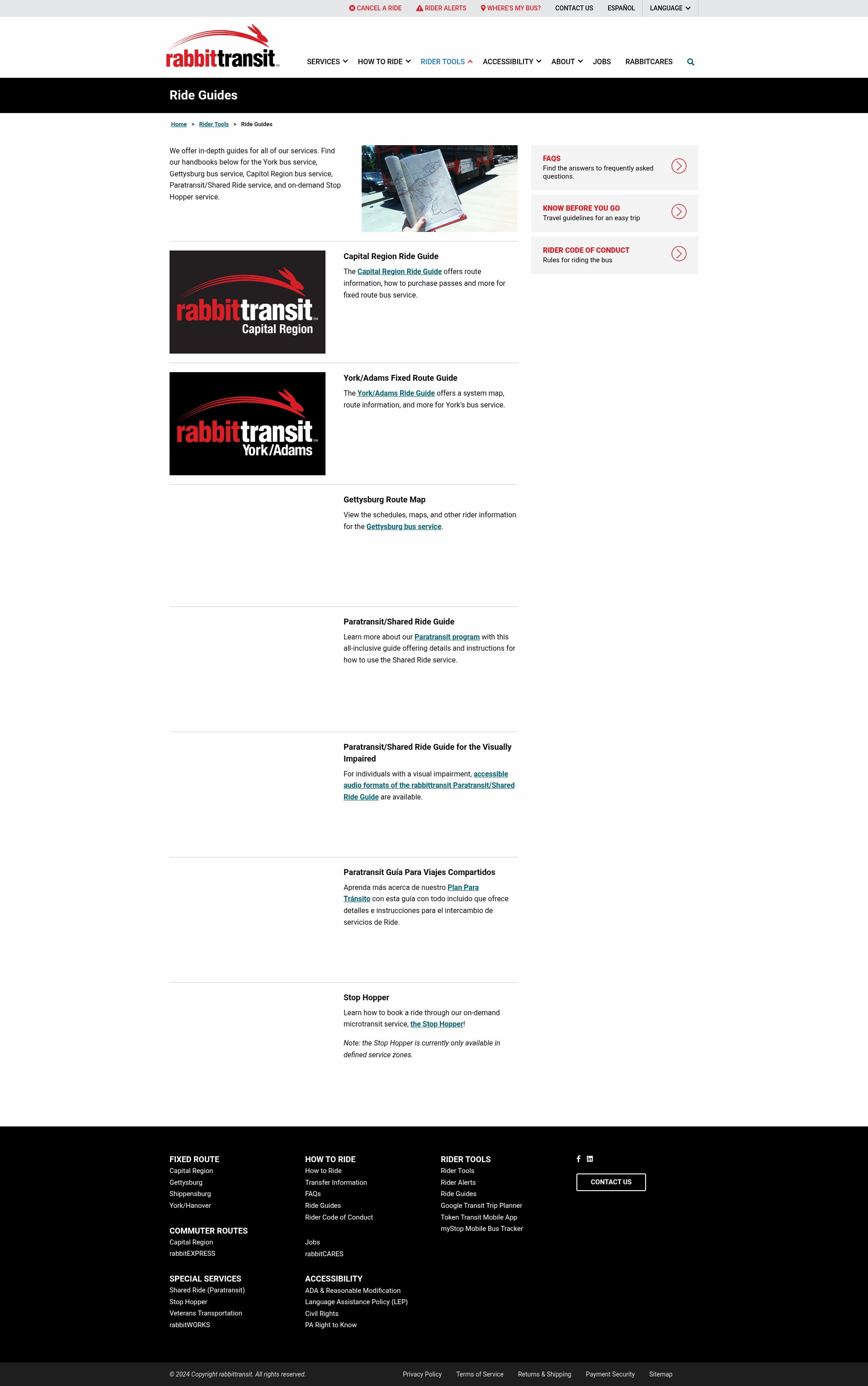 Screenshot of rabbittransit.org