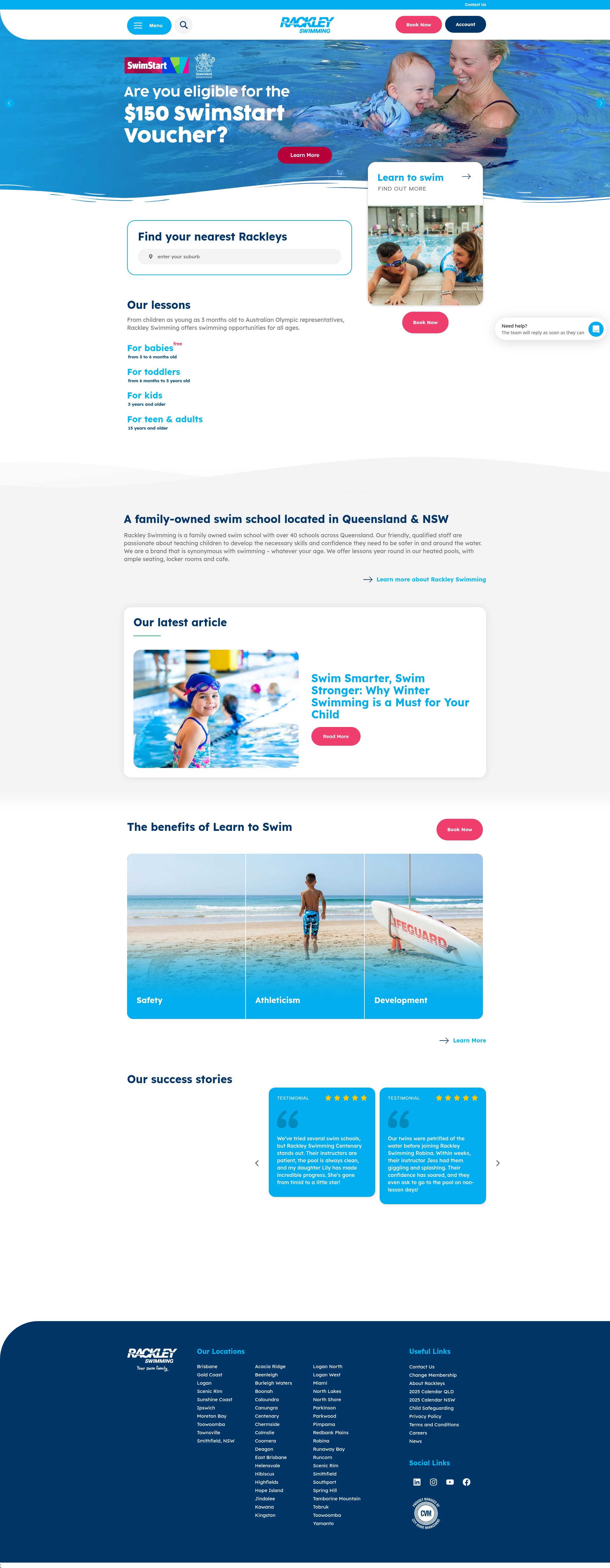Screenshot of rackleyswimming.com.au