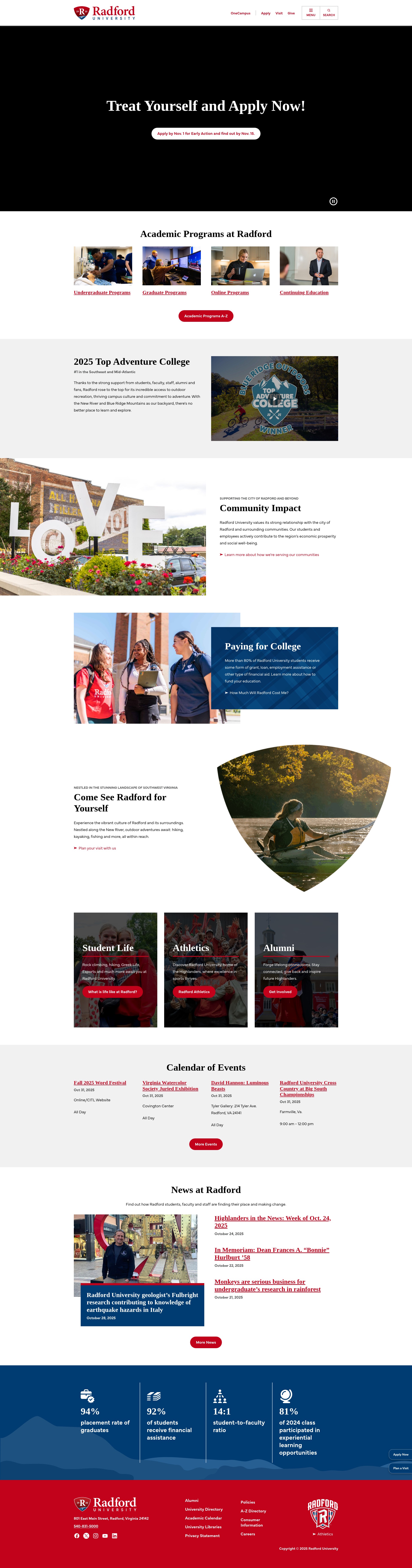 Screenshot of radford.edu