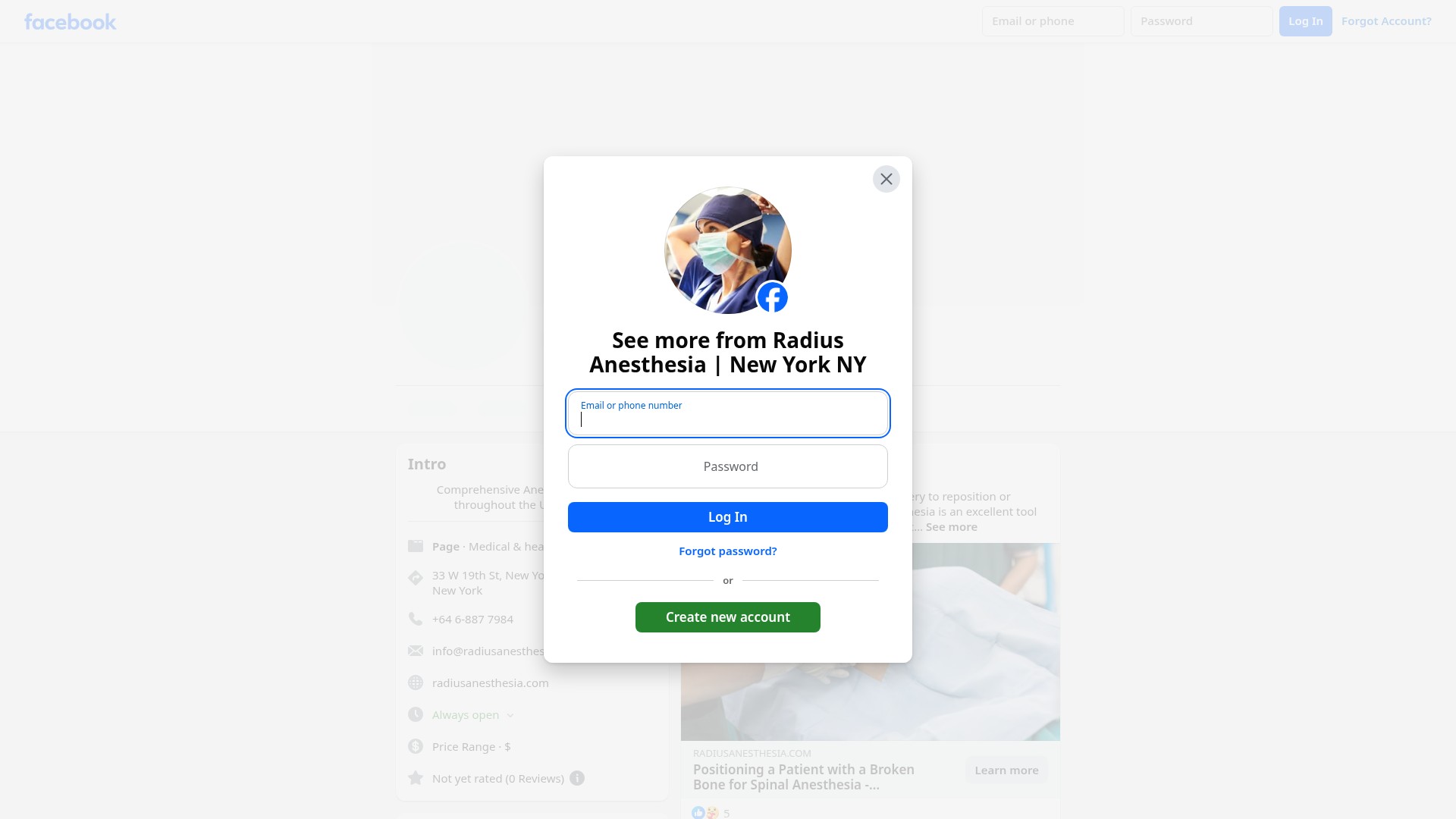 Screenshot of radiusanesthesia.com
