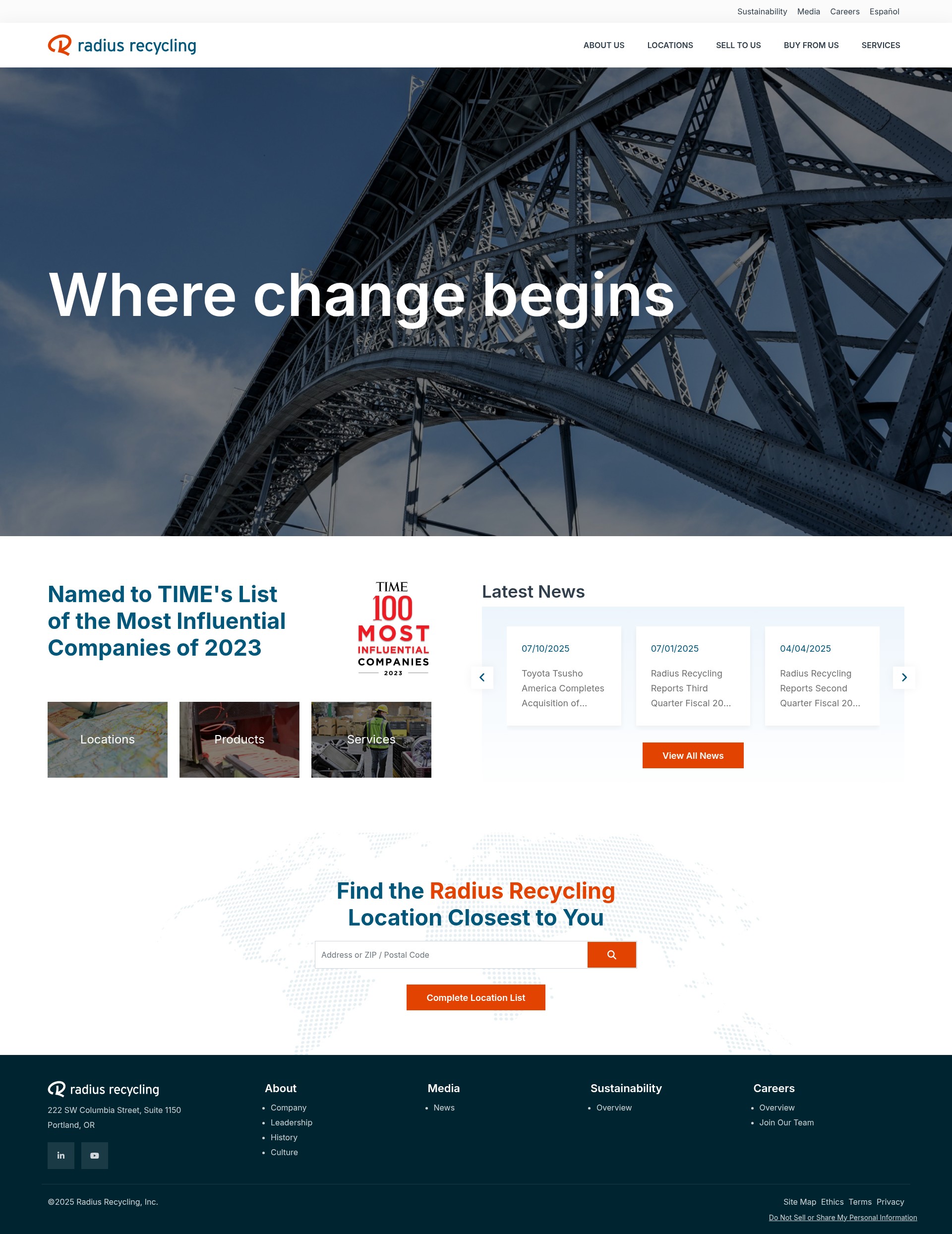 Screenshot of radiusrecycling.com