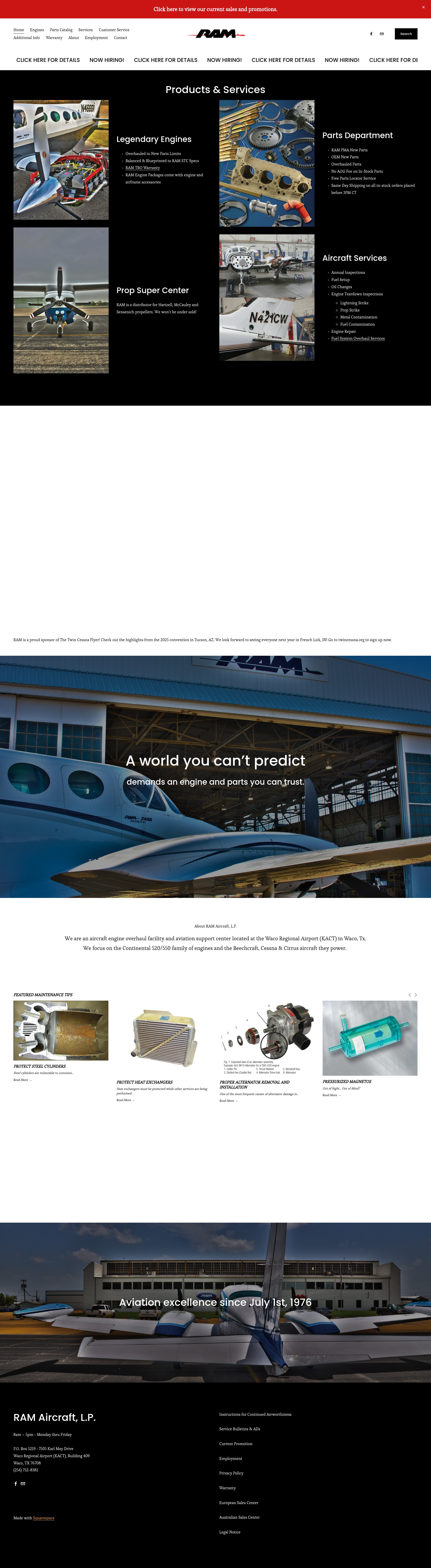 Screenshot of ramaircraft.com