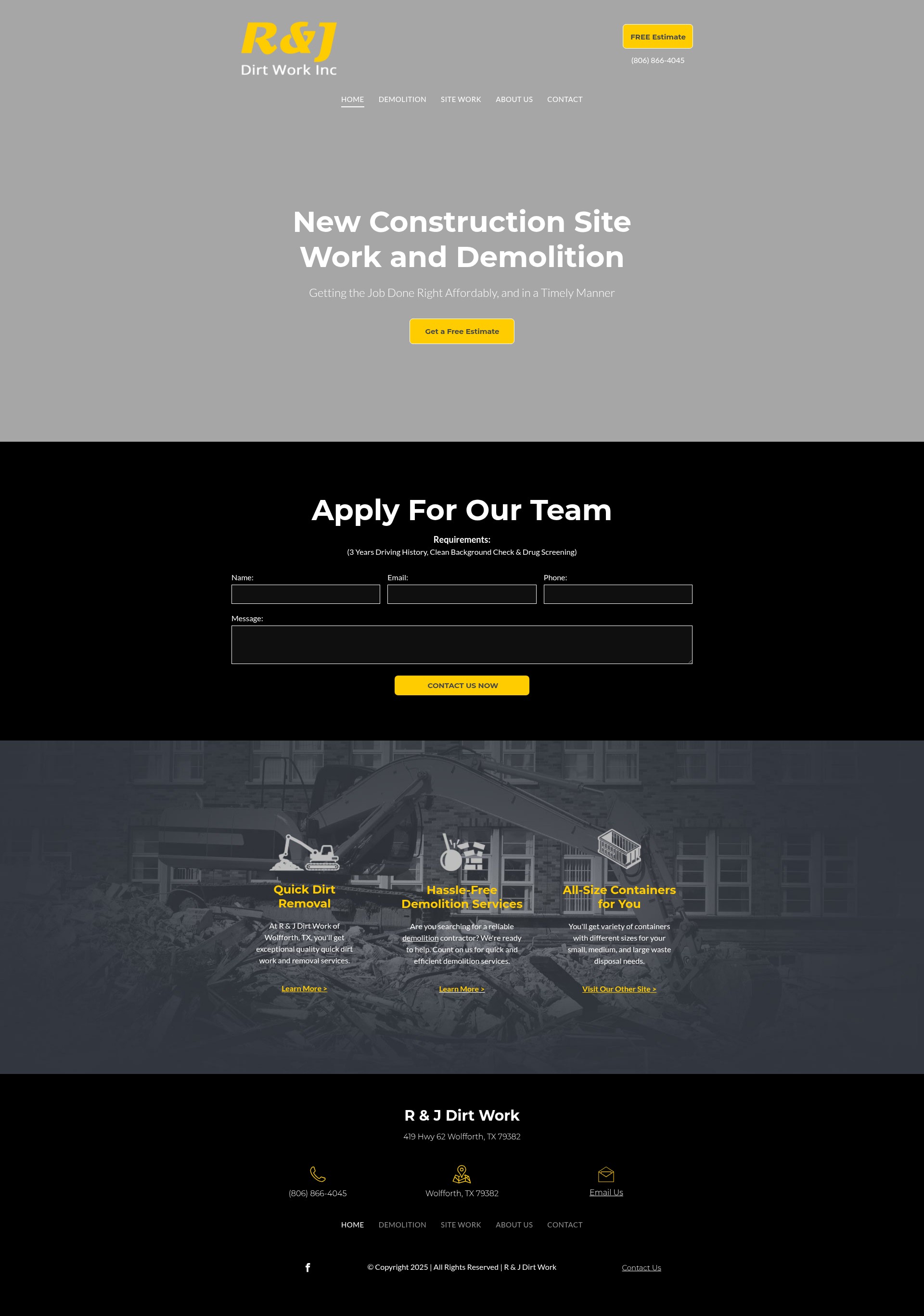 Screenshot of randjdirtwork.com