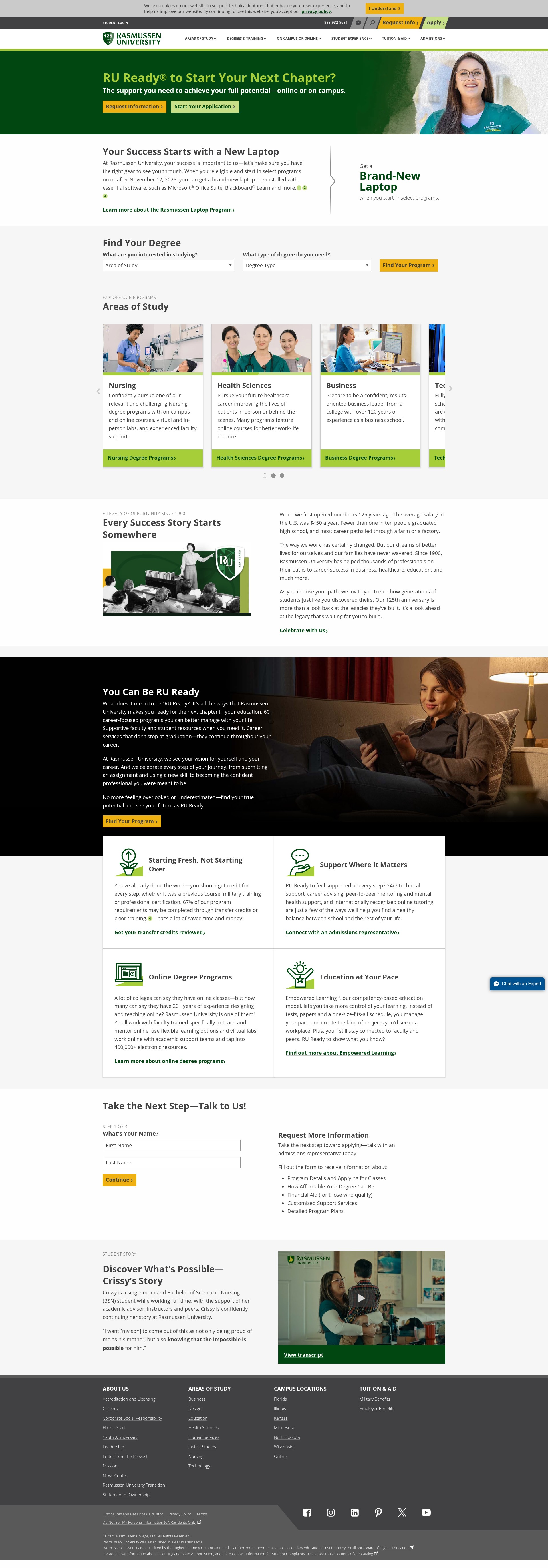 Screenshot of rasmussen.edu