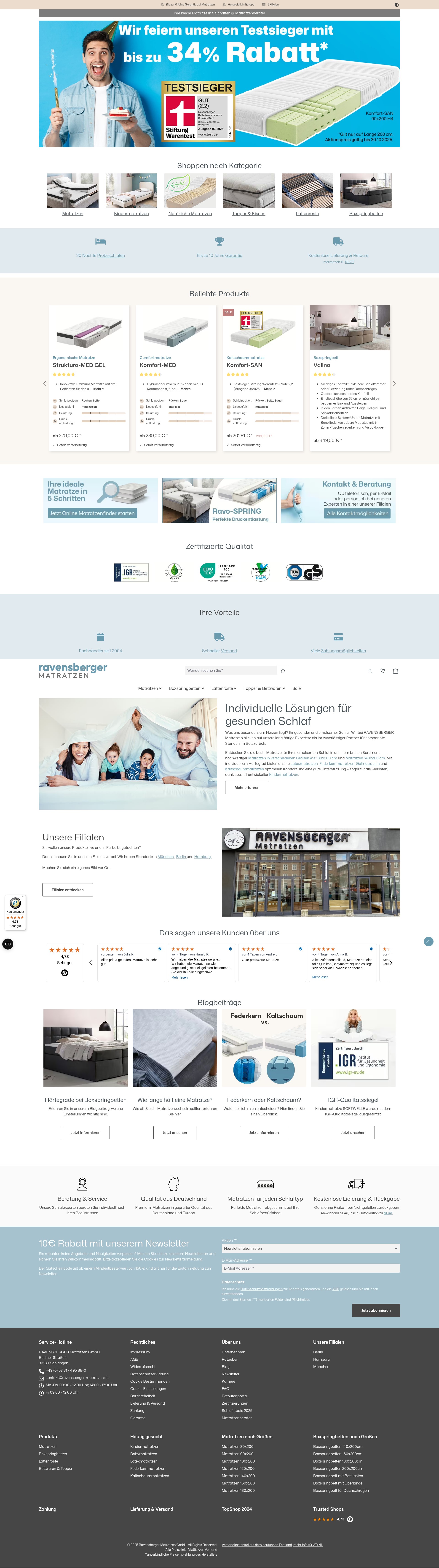 Screenshot of ravensberger-matratzen.de