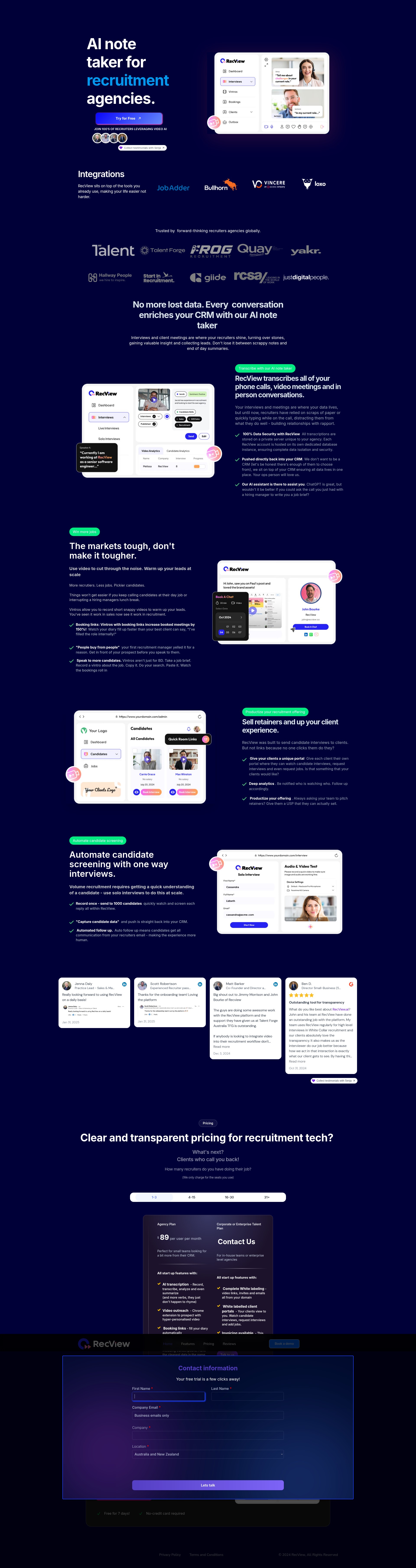Screenshot of recview.ai