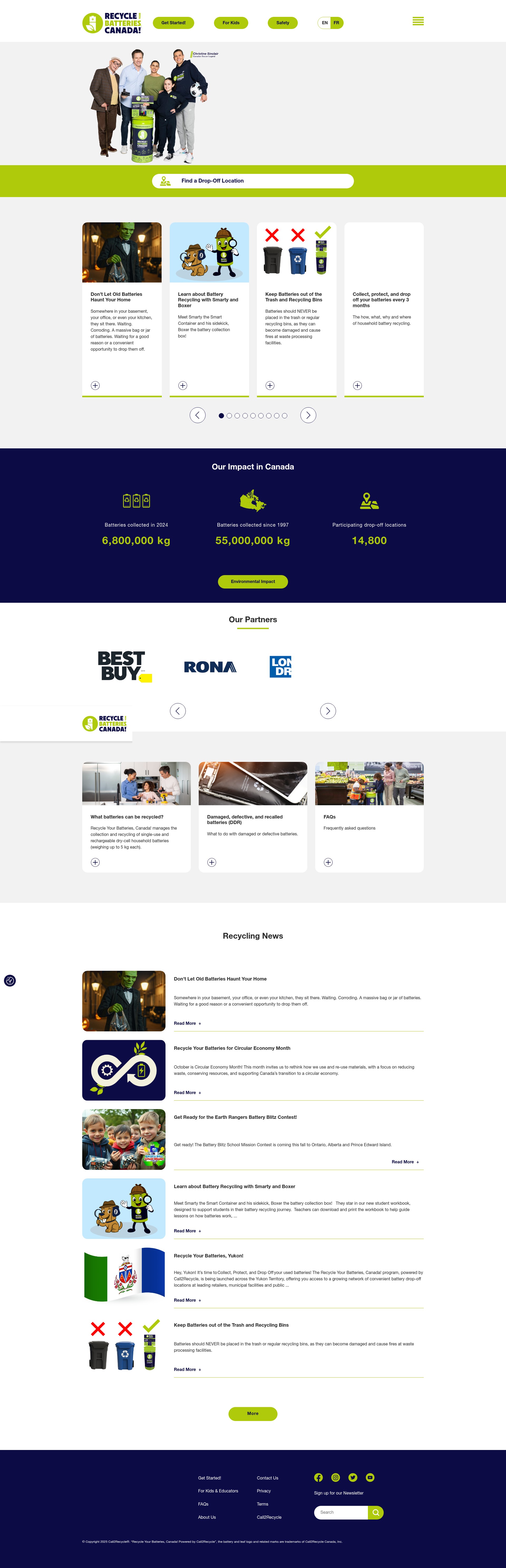 Screenshot of recycleyourbatteries.ca