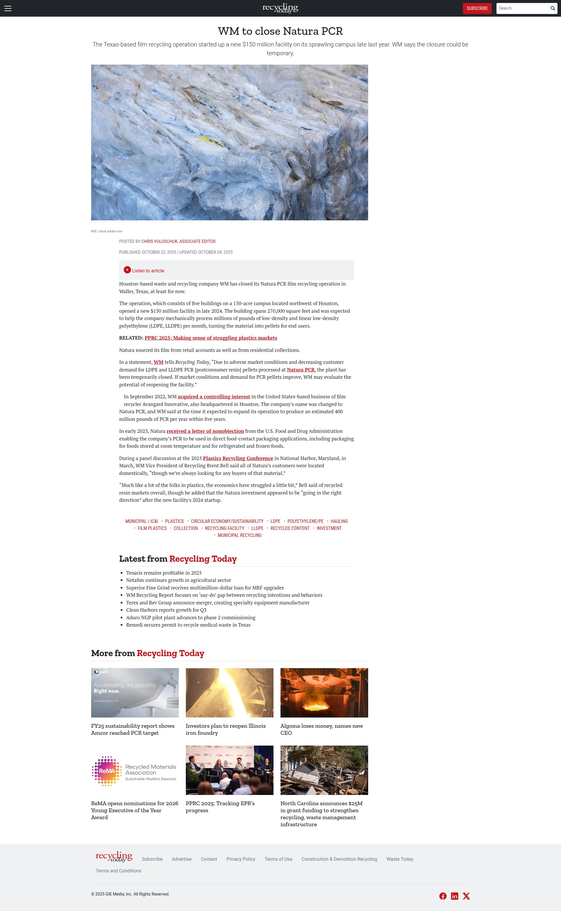Screenshot of recyclingtoday.com